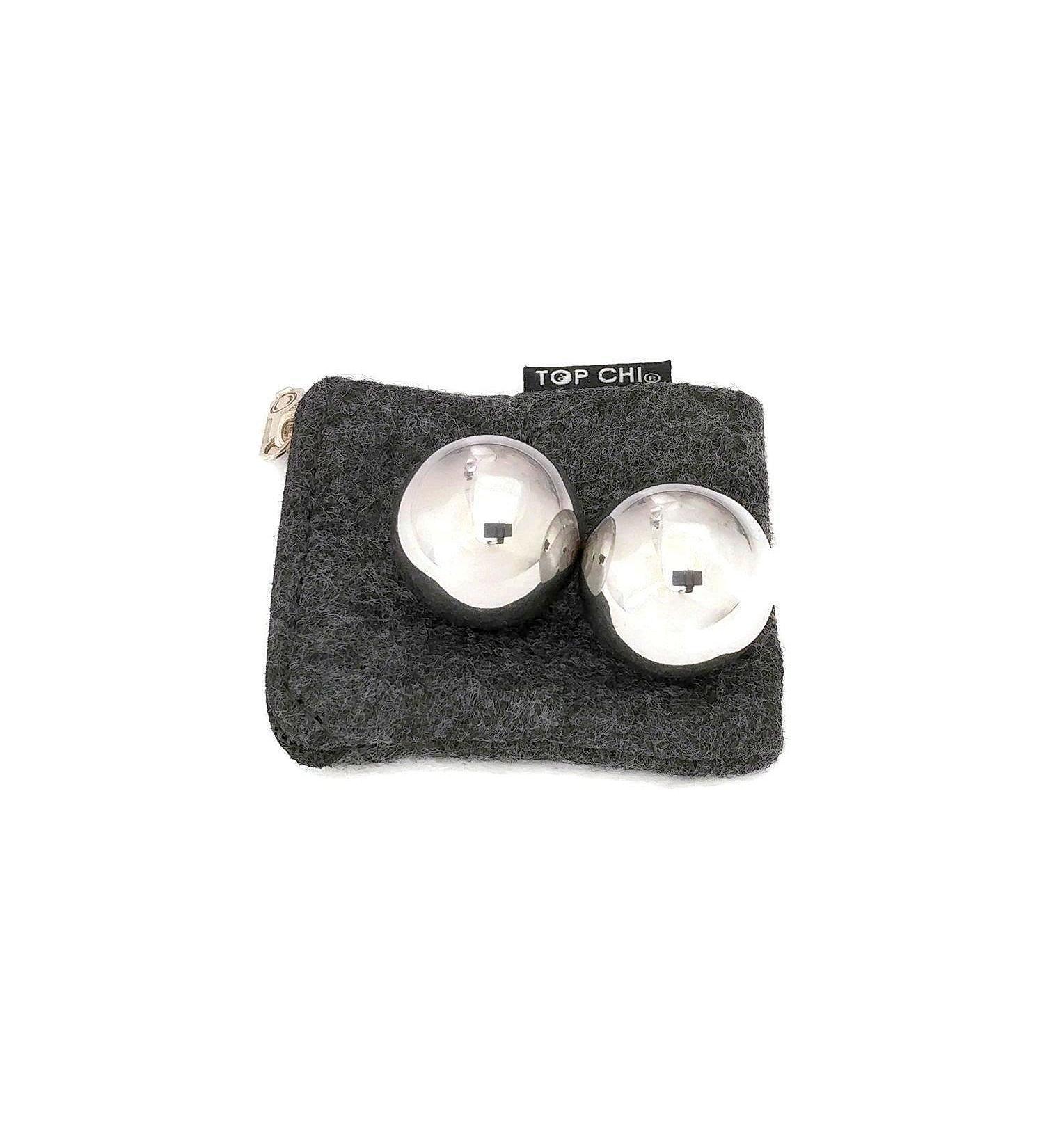 Top Chi 1 Inch Stainless Steel Baoding Balls with Carry Pouch - Non-Chiming Hand Therapy Balls for Anxiety and Stress Relief - Buy Online on GoSupps.com