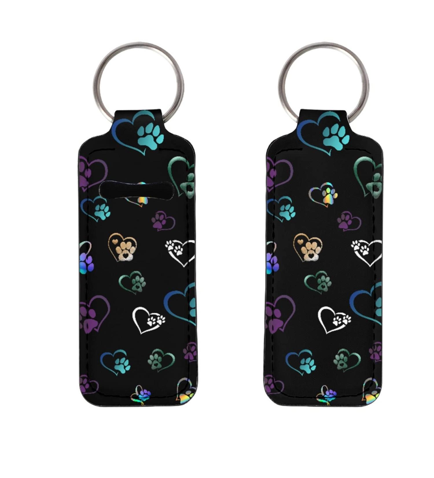 Neoprene Lip Balm Holder Keychain for Women - Dog Paw Design | 2Pcs Chapstick Sleeve Pouch - Buy Online on GoSupps.com