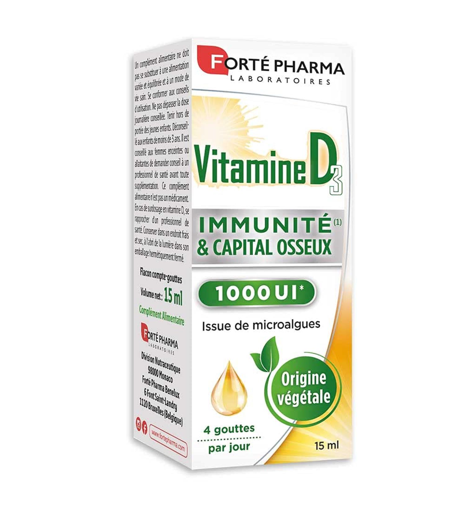 Fort Pharma - Vitamin D3 1000 IU | Food Supplement Immunity and Bone Capital - From 3 years - Bone Health - Plant origin Rapeseed oil | Dropper bottle 15 ml 1-4 drops/day - Buy Online on GoSupps.com