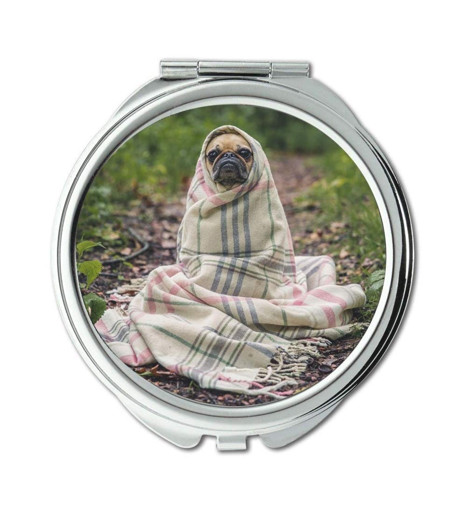 Mirror makeup mirror Pug Dog Pet Animal Puppy Cute Wrapped Blanket pocket mirror portable mirror - Buy Online on GoSupps.com