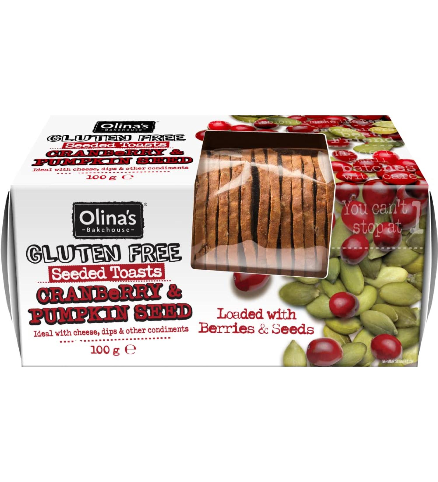 OLINA'S BAKEHOUSE Gluten Free Seeded Toasts - Cranberry/Pumpkin 100g - 6 Pack