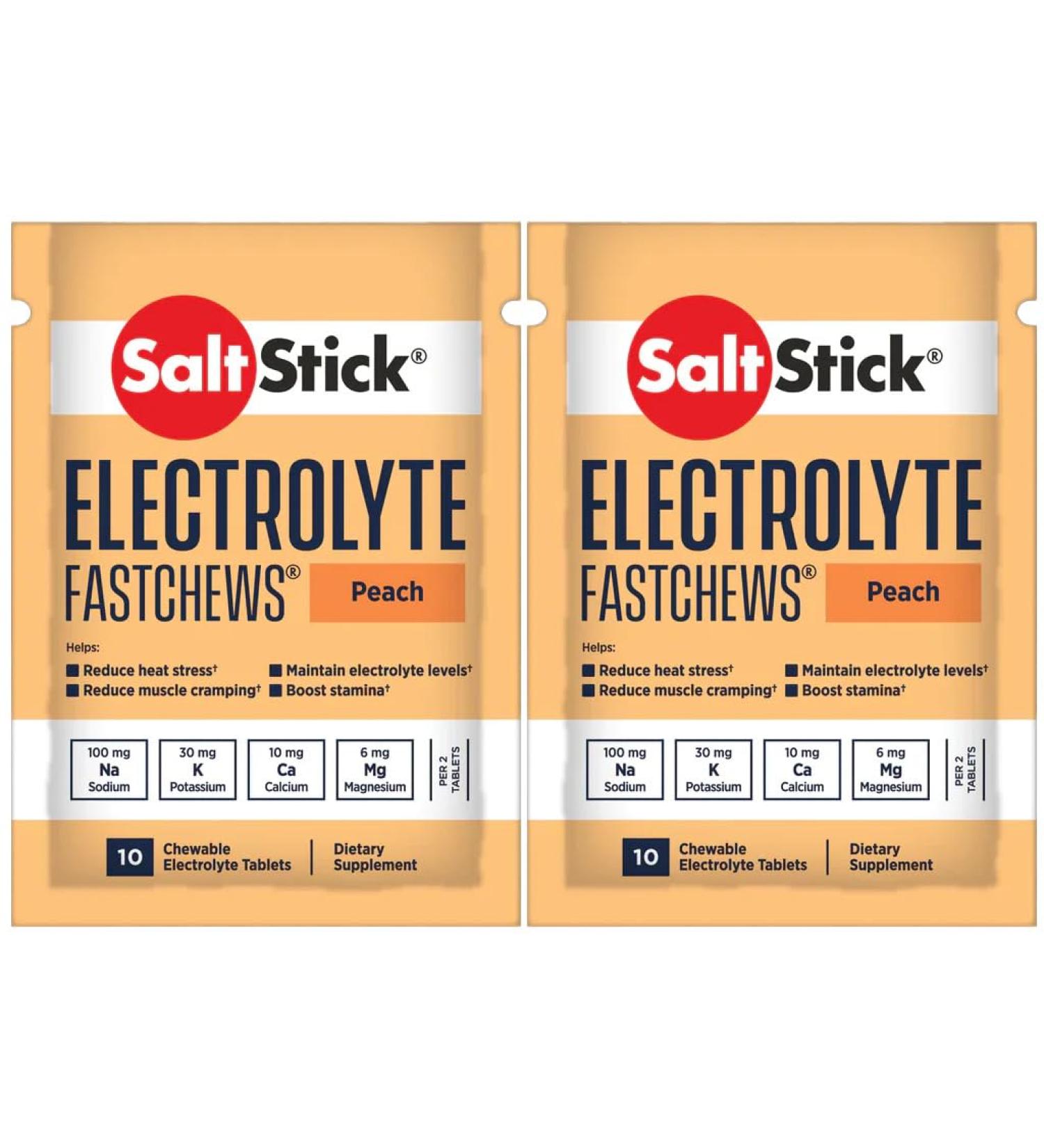 Saltstick Fastchew Electrolyte Replacement Tablets - Rehydration for Athletes & Hikers (2 Packs 20 Tablets Peach) - Buy Online on GoSupps.com