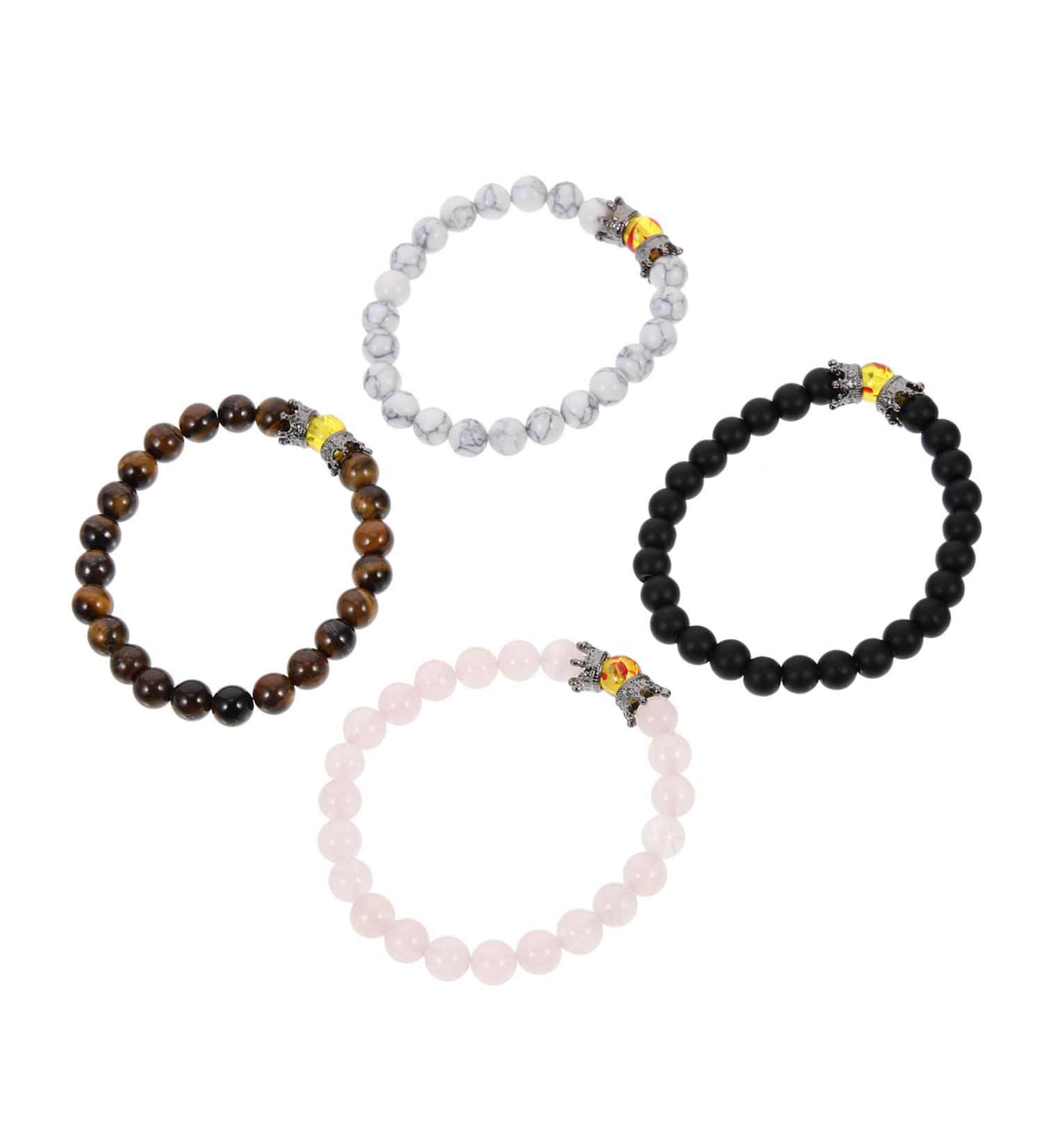 SOIMISS Crystal Stone Yoga Decor 4pcs Beaded Wrist Chain for Couples | Chakra Copper Beads Bracelet | Motion Sickness Relief - Buy Online on GoSupps.com