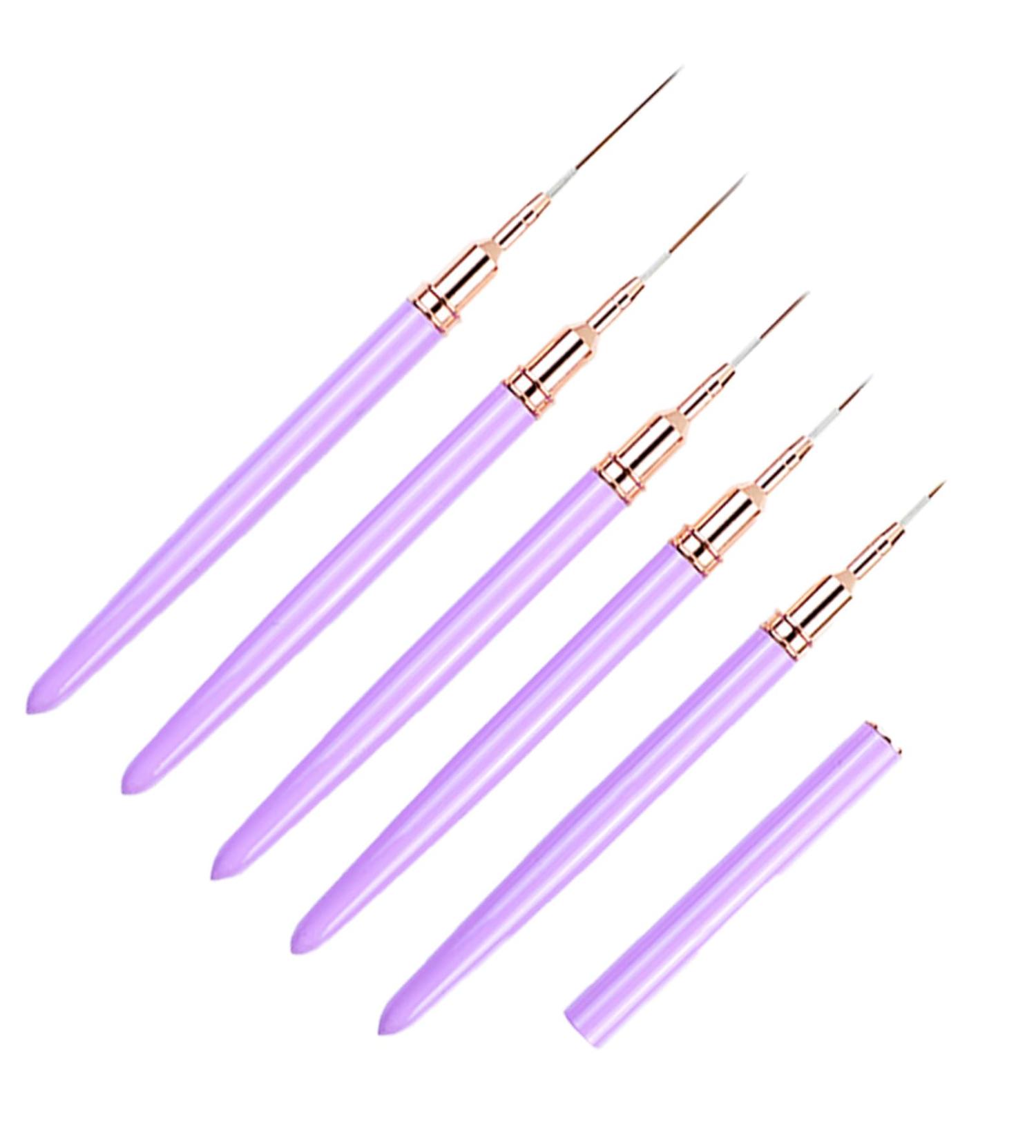 5Pcs Nail Arts Liner Brushes Painting Brush Set Thin Nail Arts Dotting Drawing Pen 4/8/12/20/25mm Suitable For Home Use Purple - Buy Online on GoSupps.com