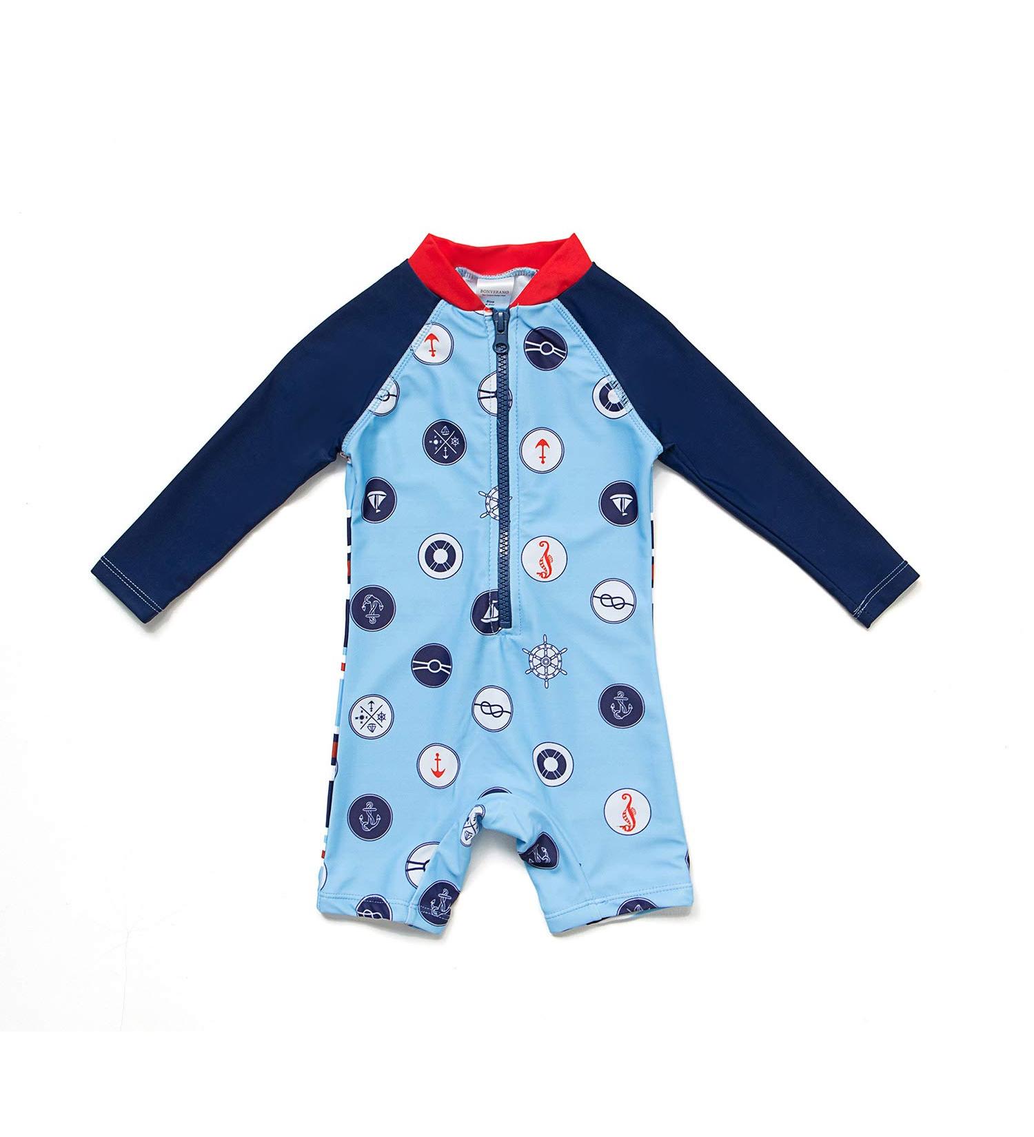 BONVERANO Baby Boys Swimsuit | Long-Sleeve One Piece Swimwear | UPF 50+ Sun Protection | Blue | 9-12 Months - Buy Online on GoSupps.com