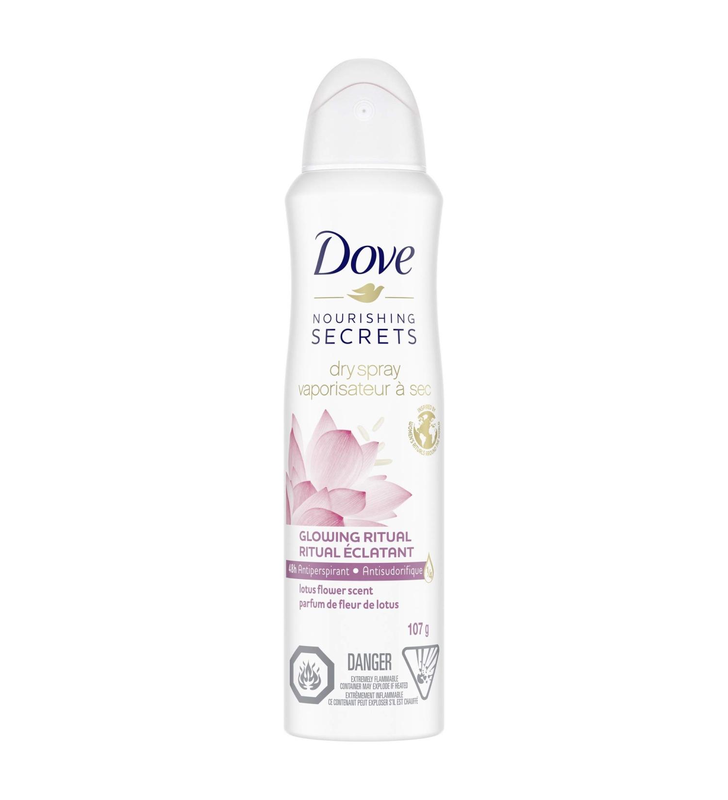 Dove Nourishing Secrets Antiperspirant Dry Spray Lotus Flower Scent antibacterial odour protection 107 g - Buy Online on GoSupps.com