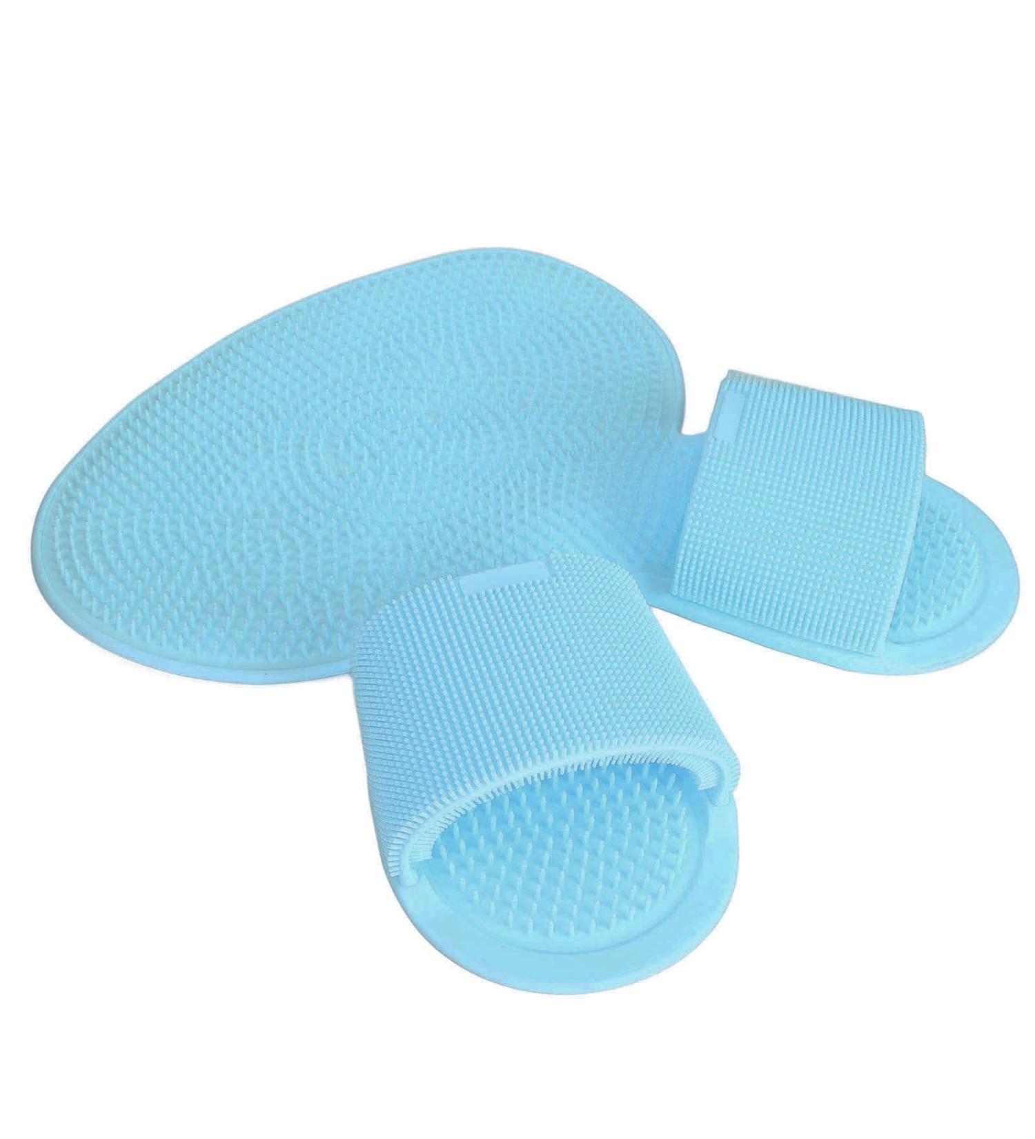 Saluaqui Silicone Shower Foot Scrubber Mat with Strong Suction Cups - Non-Slip Foot Massage Device in Blue | Ultimate Shower Cleaner - Buy Online on GoSupps.com