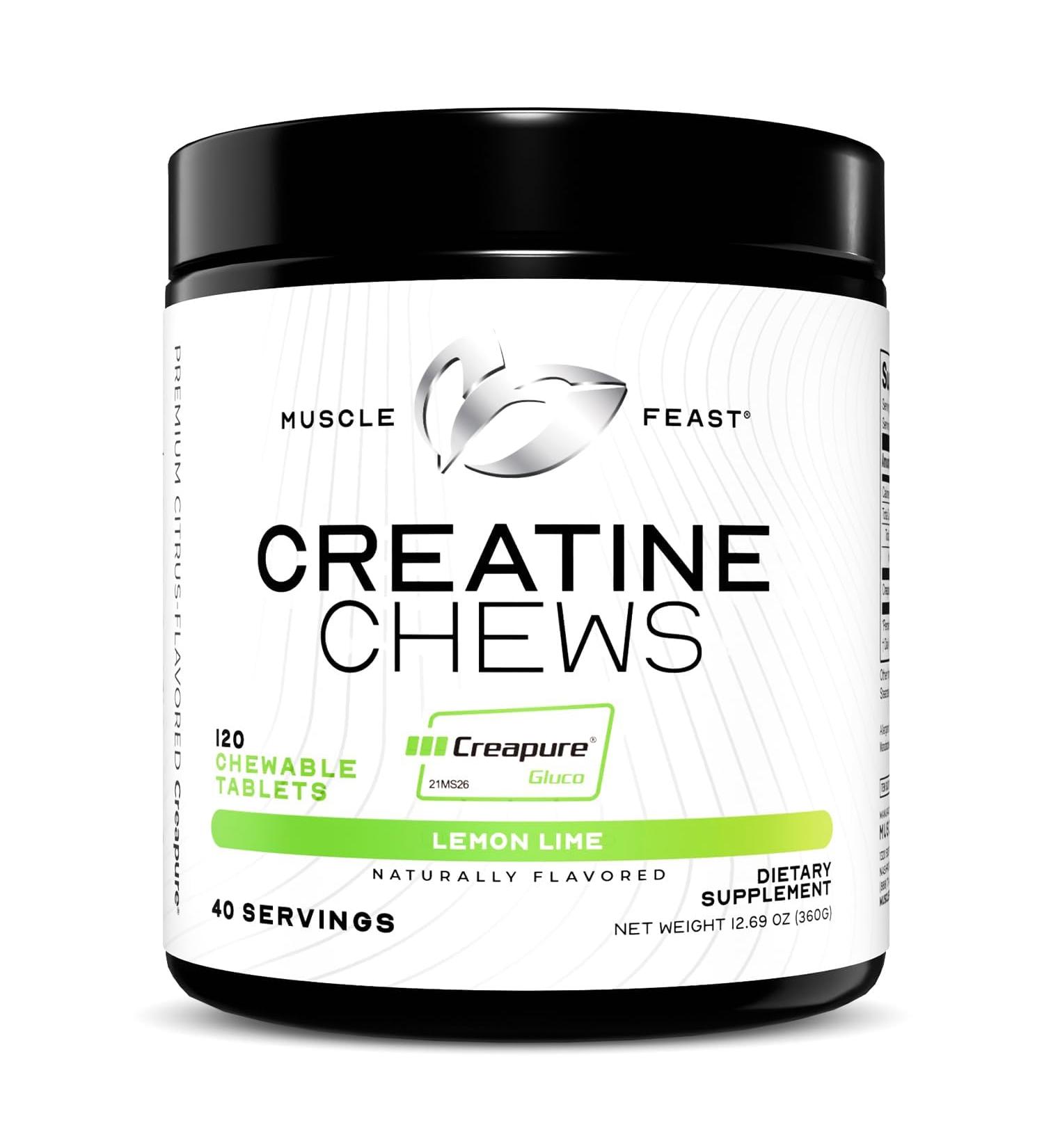 Muscle Feast Vegan Creatine Monohydrate NUTRITIONAL_SUPPLEMENT Gluten-Free Creapure Candy Lemon Lime 120 Tabs - Buy Online on GoSupps.com