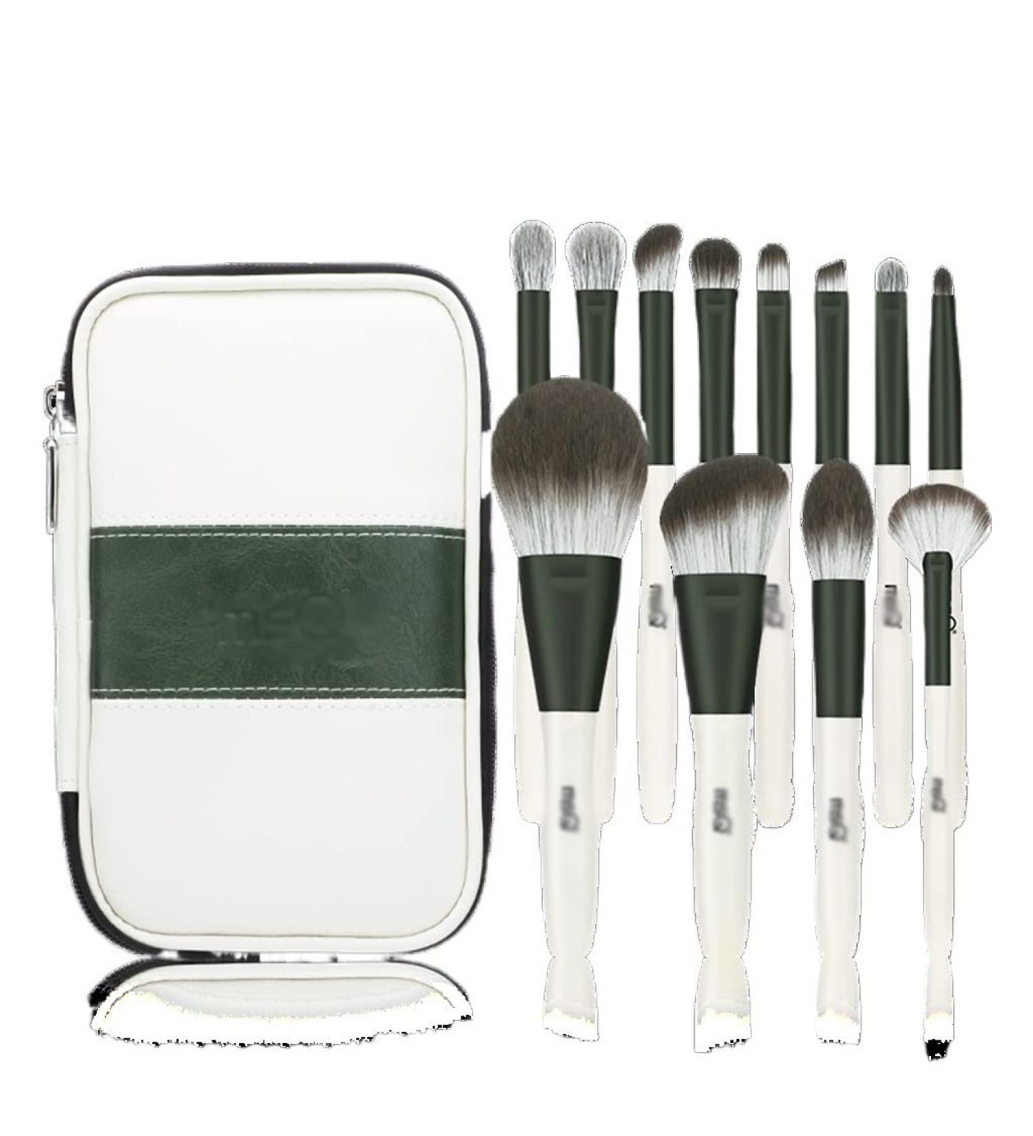 12-Piece Green Glass Makeup Brush Set | Complete Loose Powder & Eyeshadow Brushes for Flawless Makeup Application - International Shipping Available - Buy Online on GoSupps.com