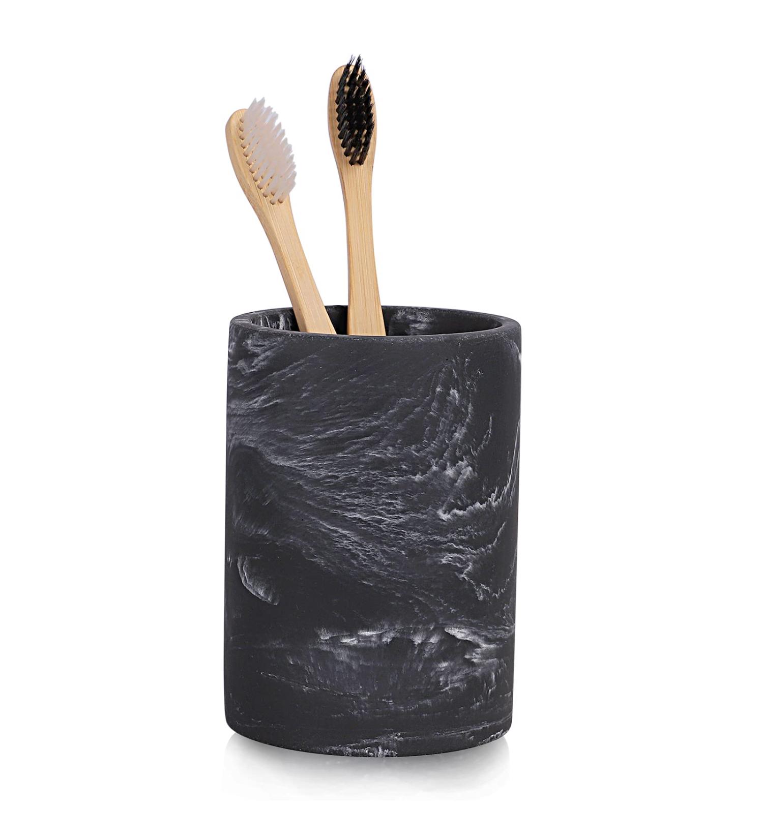ZCCZ Marble Look Toothbrush Holder - Elegant Round Bathroom Accessory for Electric Toothbrushes Cosmetics & Razors - Stylish Black Decor - Buy Online on GoSupps.com
