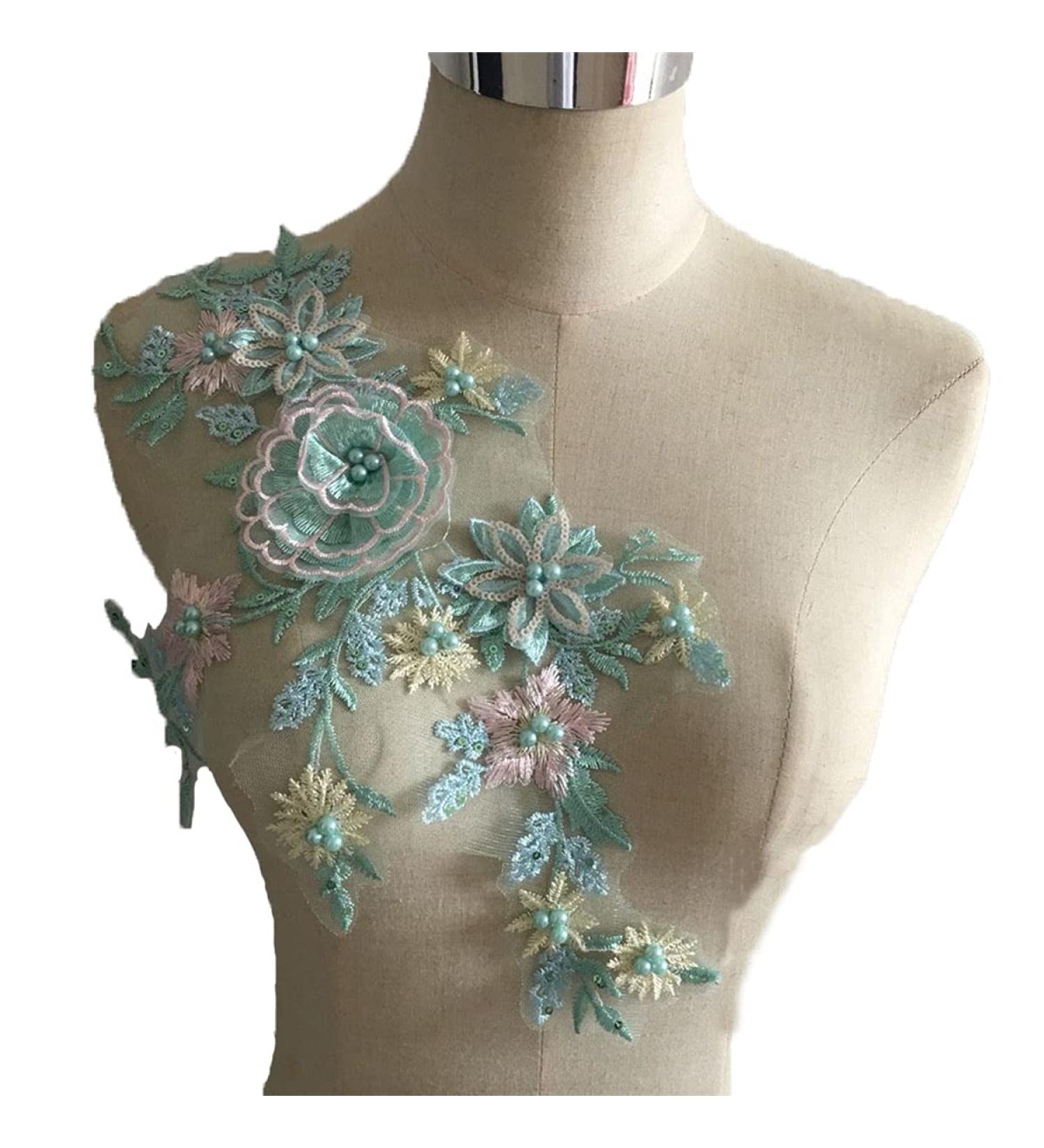3D Beaded Pearl Flower Lace Applique - Handmade Floral Embroidered Patch for Wedding Dress & Clothes - Buy Online on GoSupps.com