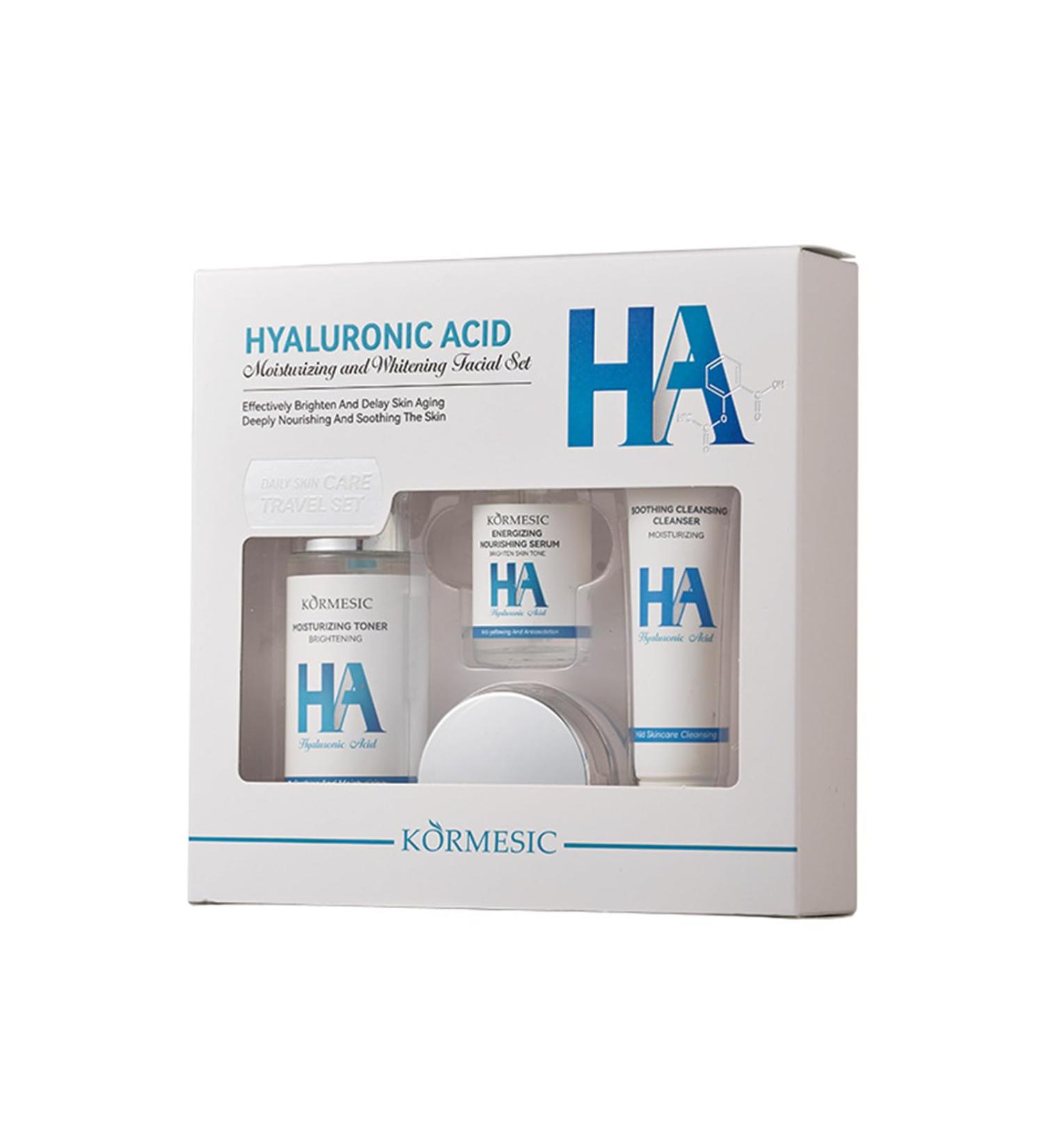 Mini Hyaluronic Acid Skin Care Kit 4 Pack Hydrating and Firming Gift Box Travel Size with Cleanser Toner Serum and Night Cream Cleanser Moisturizer Gift - Buy Online on GoSupps.com