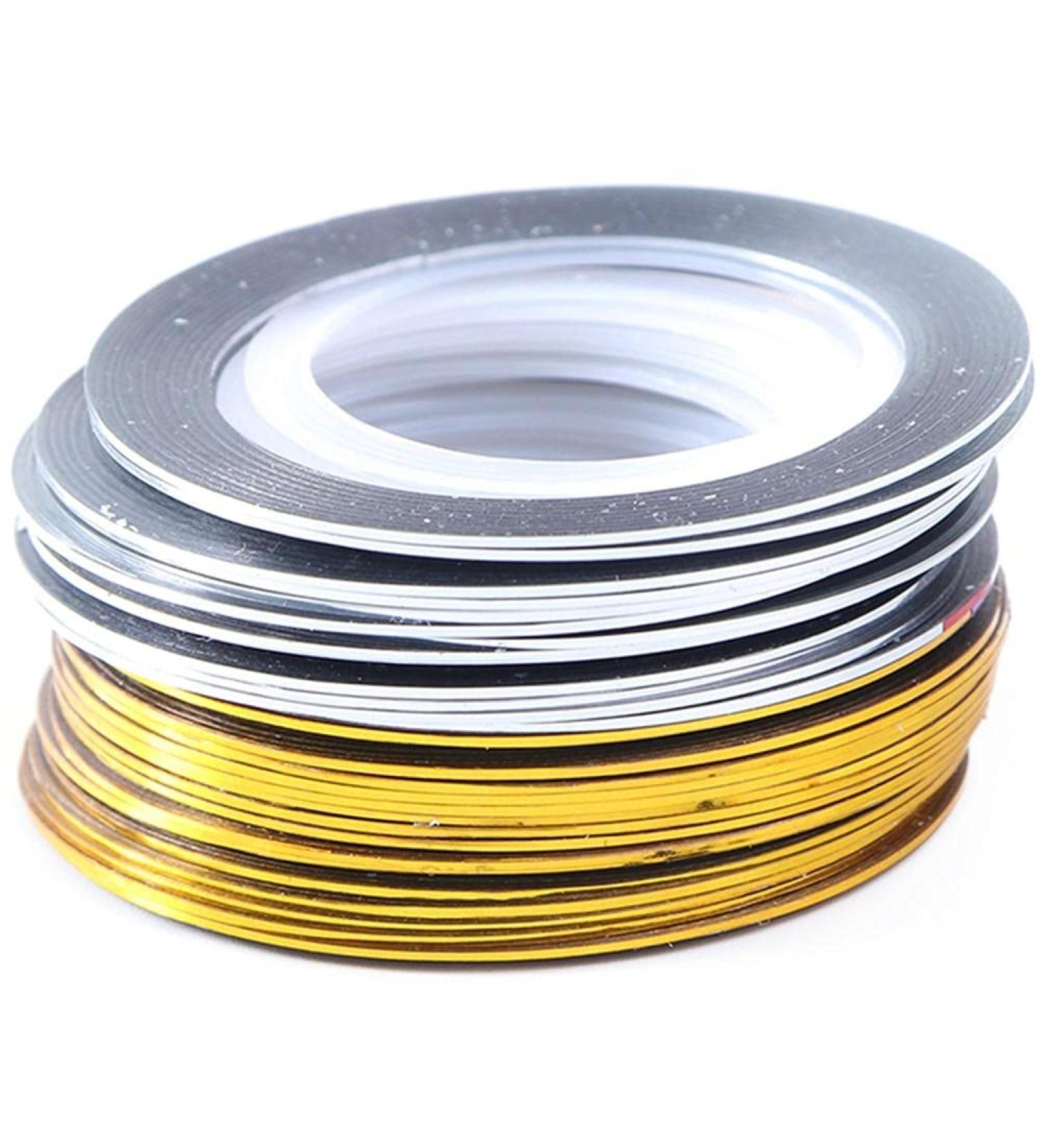 20 Rolls Gold & Silver Striping Tape | Nail Art Sticker Polish Transfer | Adhesive Foils for Manicure Decoration - Buy Online on GoSupps.com