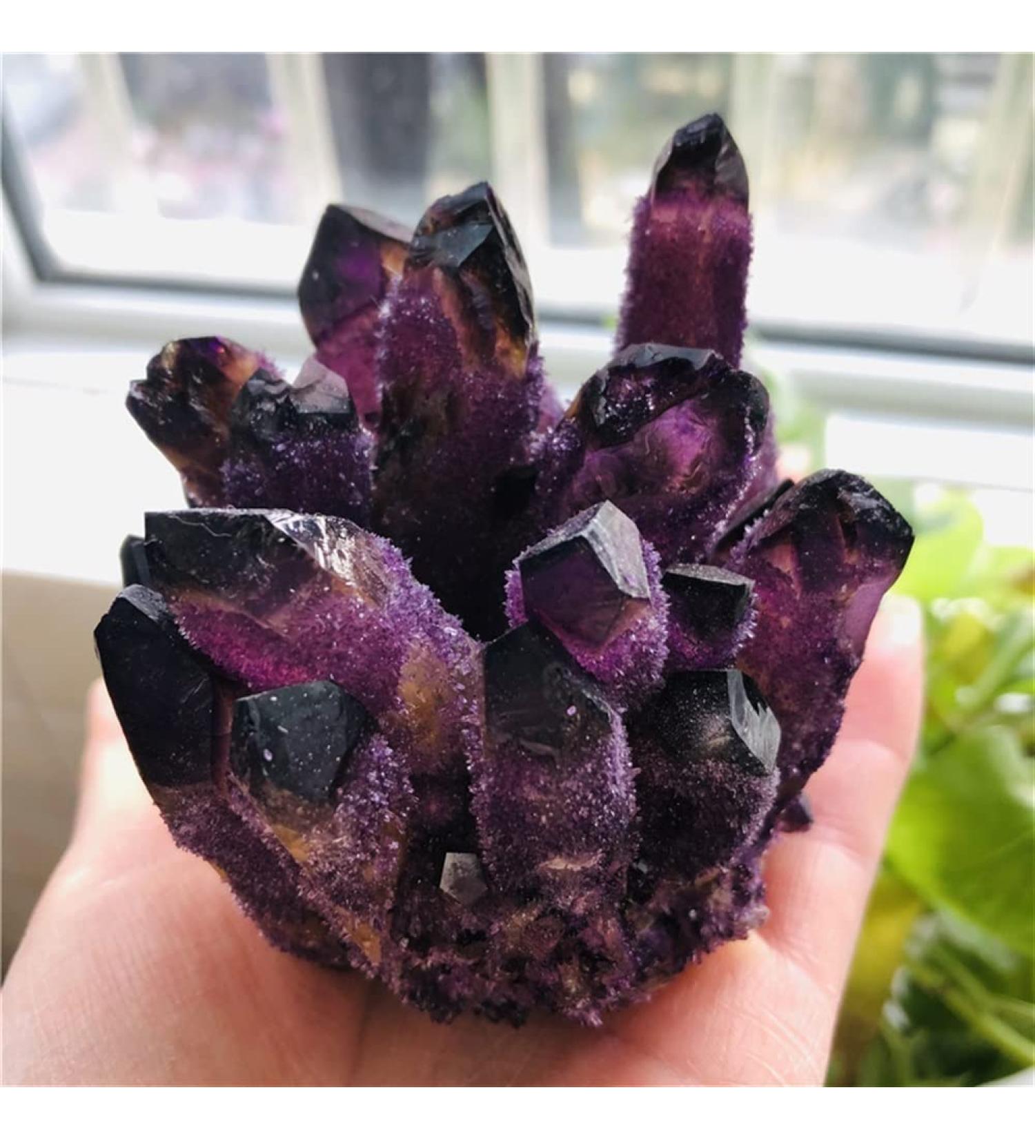 Natural Crystal Rough Natural Violet Ghost Phantom Quartz Crystal Cluster Specimen Stones (Size : 400-500g)