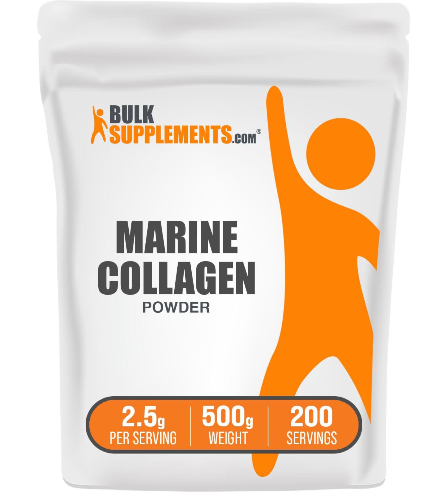 BulkSupplements.com Marine Collagen Powder - Marine Collagen Peptides Supplement for Hair Skin & Nails - Hydyrolyzed & Gluten Free 2.5g per Serving 500g (1.1 lbs) (Pack of 1) 1.1 Pound (Pack of 1) - Buy Online on GoSupps.com