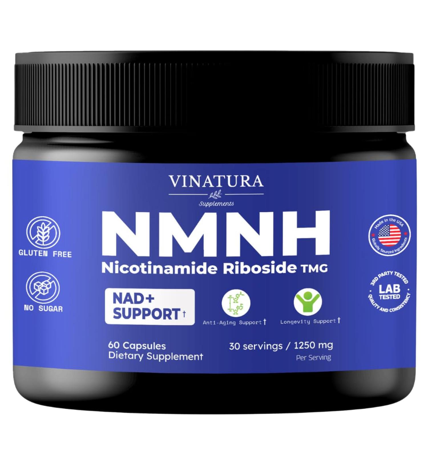 VINATURA NMNH (NMN Supplement Alternative) Nicotinamide Riboside & TMG - NAD Supplement for Anti-Aging - 60 Capsules - Buy Online on GoSupps.com