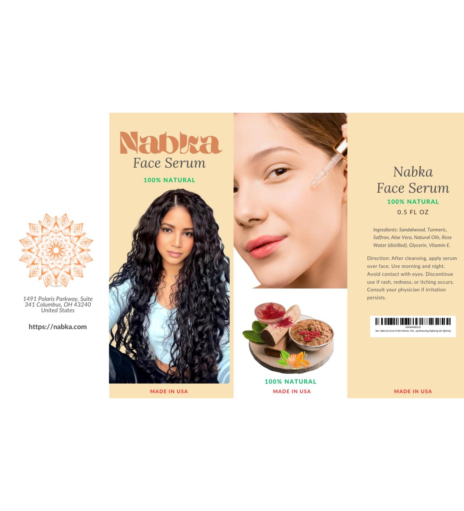 Nabka Face Serum 15ml Ancient Glow Serum Face Moisturizer for Brighter Skin - Saffron Sandalwood Aloe vera Turmeric and vitamin E