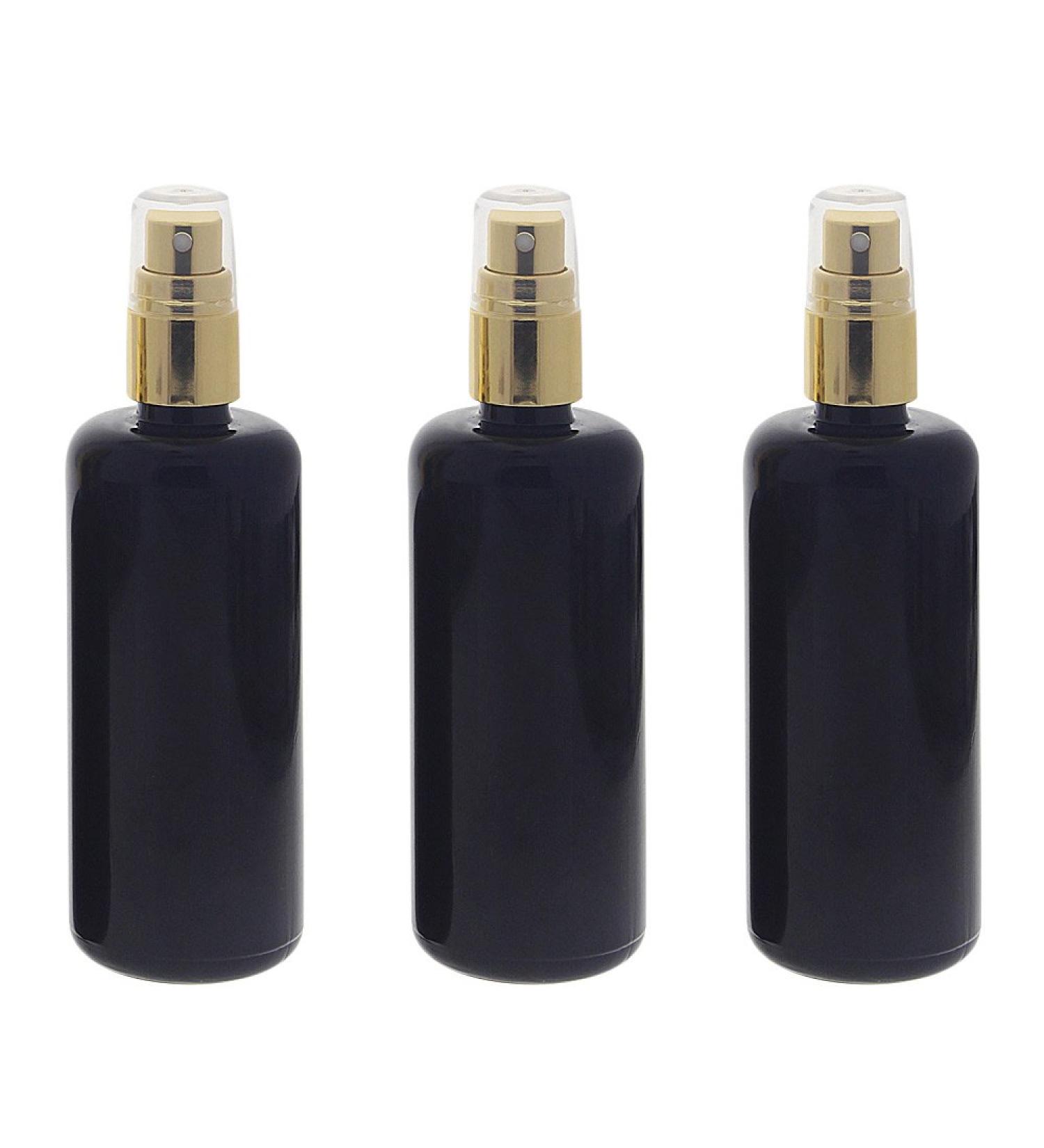 Violet Glass Spray Bottle 100ml - Miron Glass with Gold Pump Atomizer | Strong Light Protection | Kosmetex - Buy Online on GoSupps.com