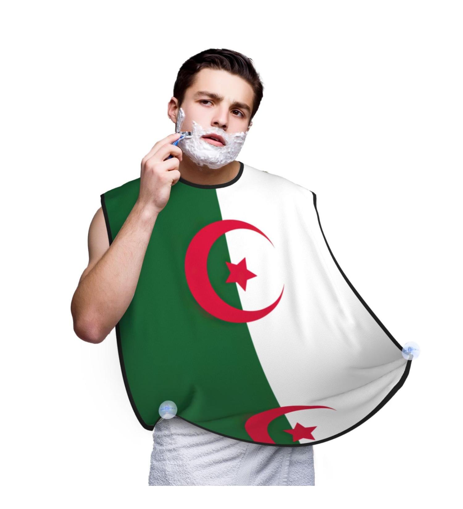 Flag of Algeria Print Beard Bib Apron for Men | Beard Hair Catcher & Trimming Cape Cloth - Black - Buy Online on GoSupps.com