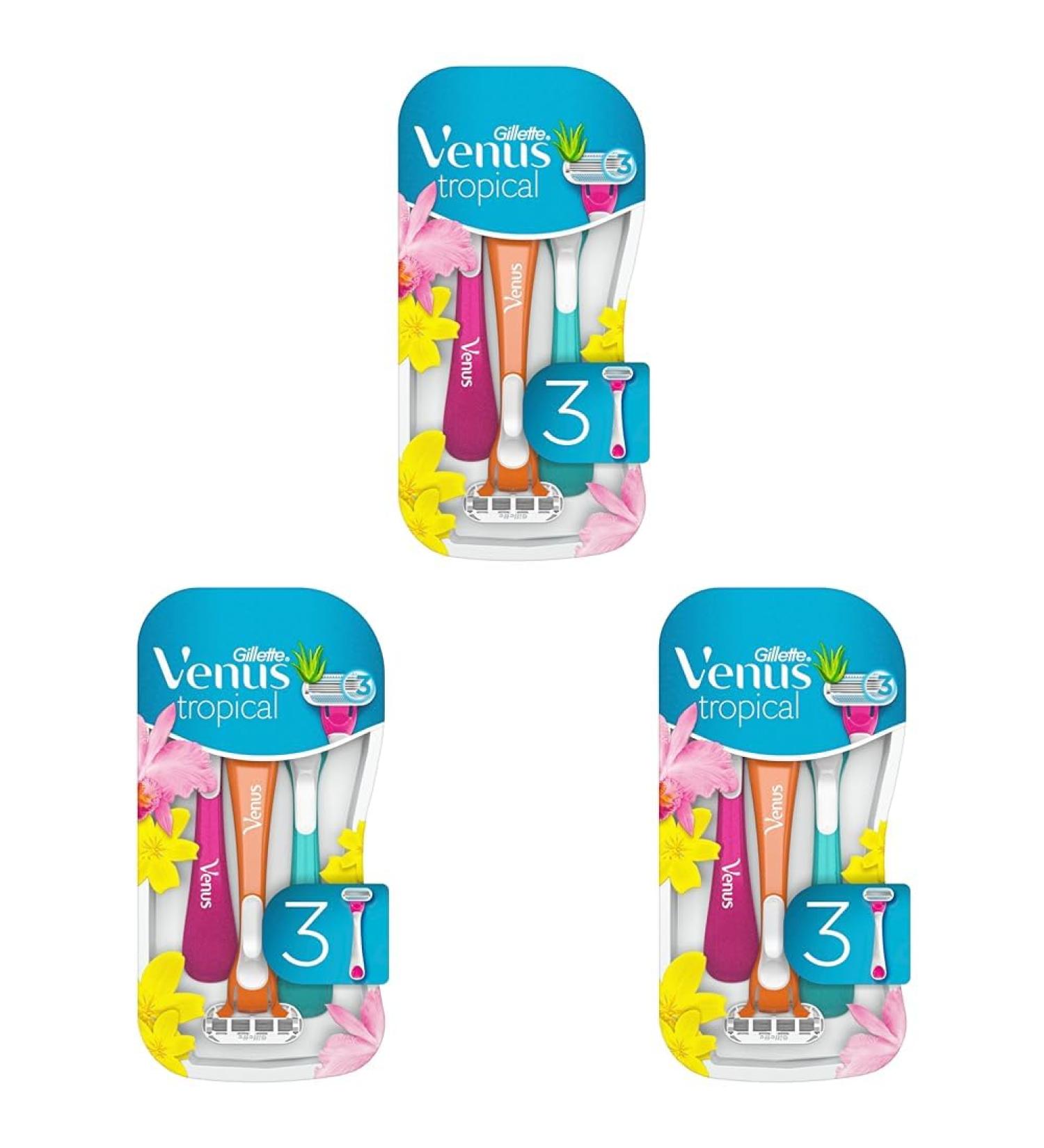 Gillette Venus Tropical Disposable Razors for Women 3 Women's Razors with Comfort Blades (Pack of 3) 3 pieces (Pack of 3) Tropical