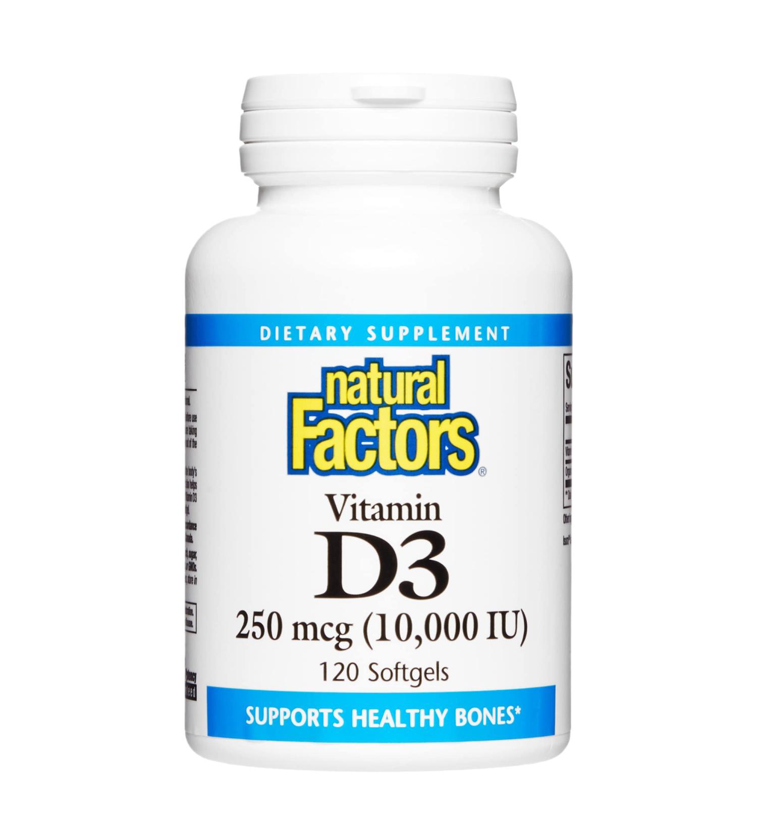 Natural Factors Vitamin D3 250 mcg (10,000 IU) - 120 Softgels for Bone & Immune Health - Buy Online on GoSupps.com
