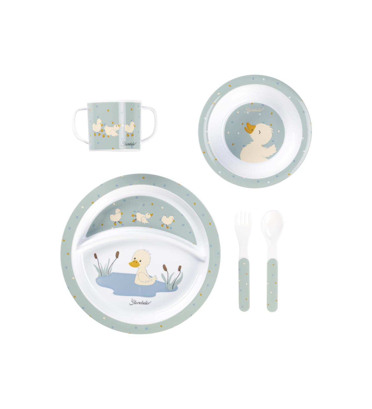 Cockpage Set Duck Edda Lou Steingr n | 5-Piece Dining Set for Kids - Non-Slip Handle Cup Plates Bowl Spoon & Fork - Perfect for Boys & Girls - International Shipping Available - Buy Online on GoSupps.com