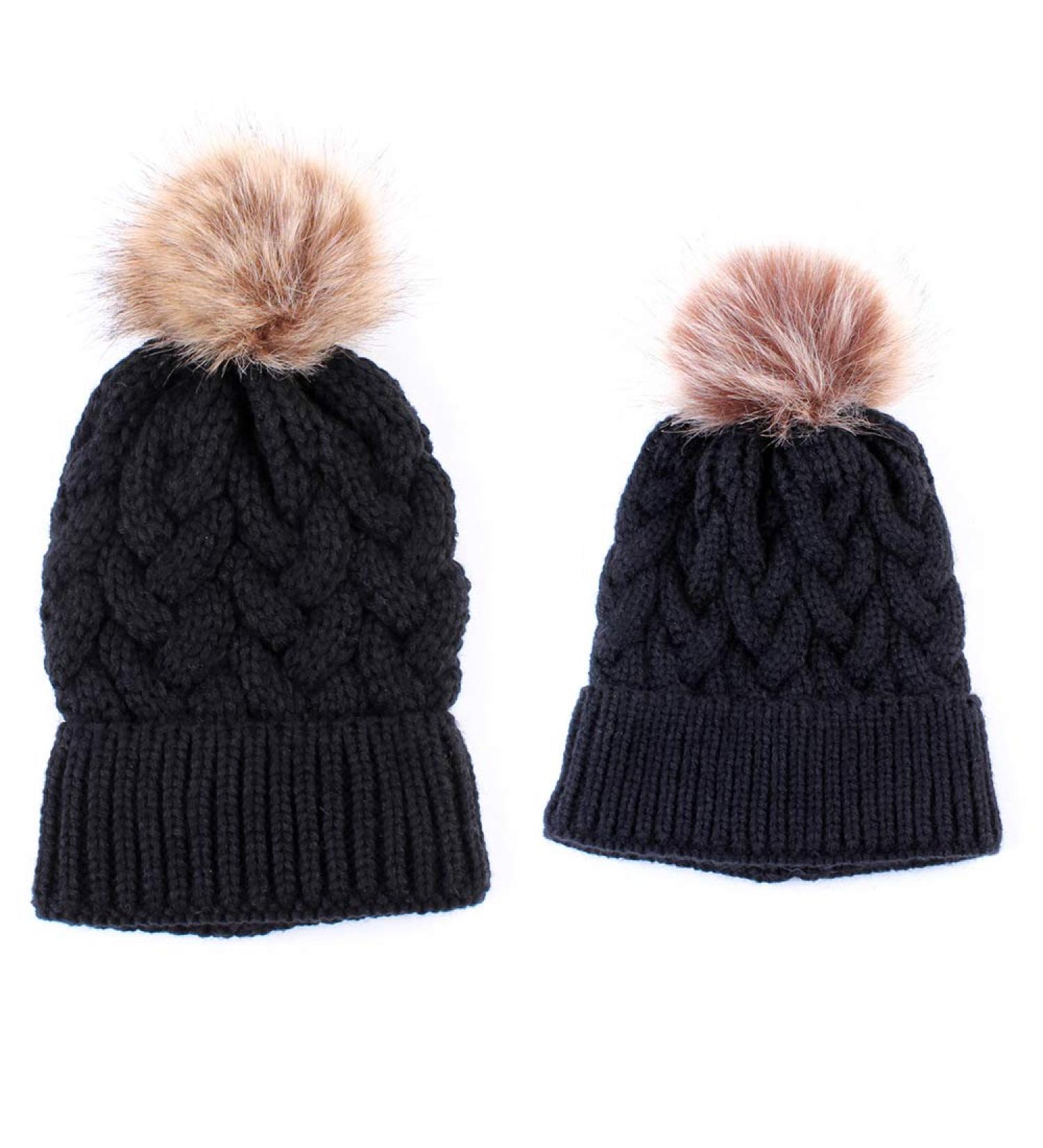 2PCS Family Matching Winter Knit Hat Set - Baby & Mother Black Ski Cap - Buy Online on GoSupps.com
