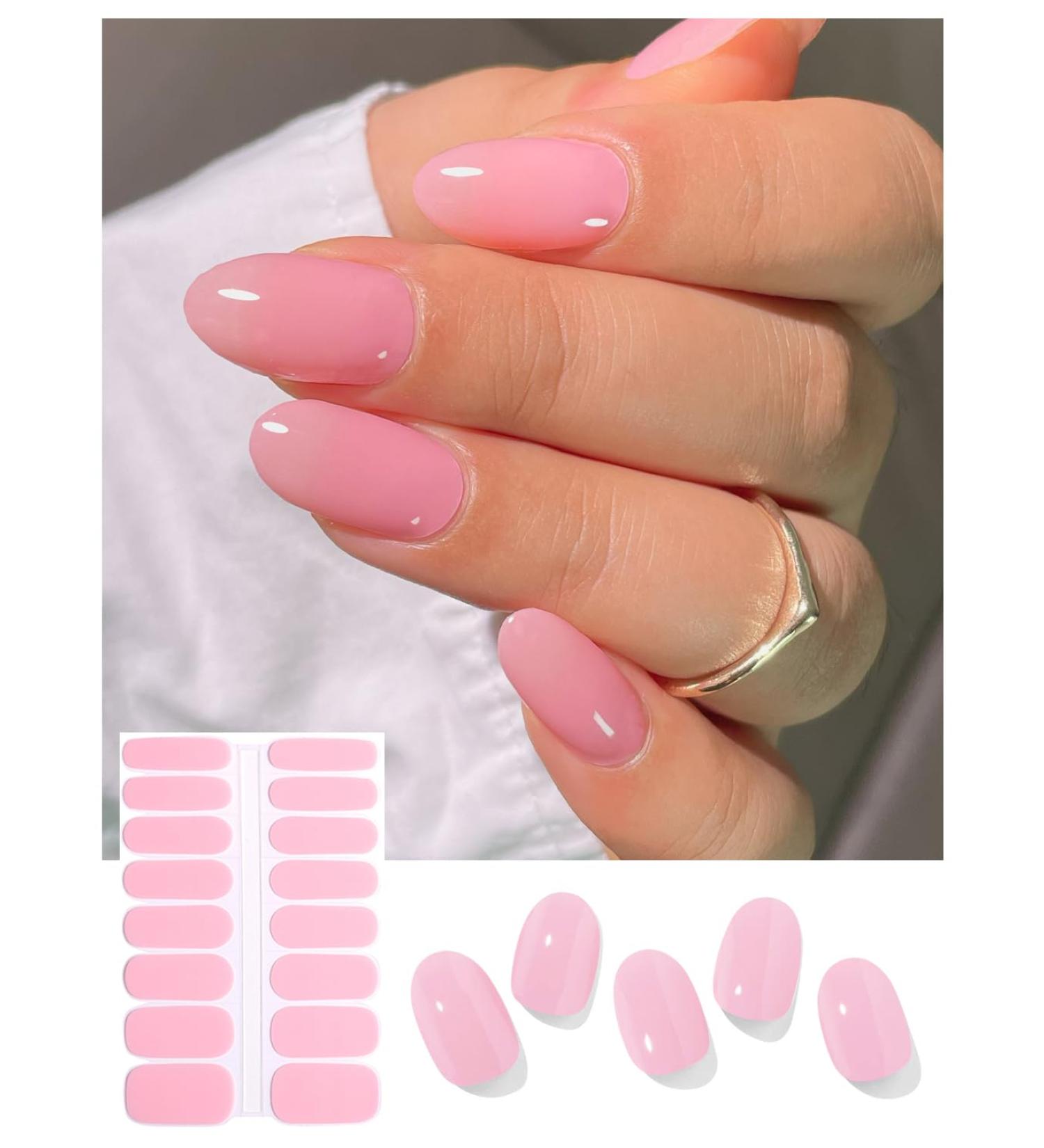 Buy Semi Cured Gel Nail Strips (Jelly Pink) - 16 Pcs UV Nail Stickers | Easy Application | Translucent Gel Nail Wraps for Stunning Nails - Buy Online on GoSupps.com