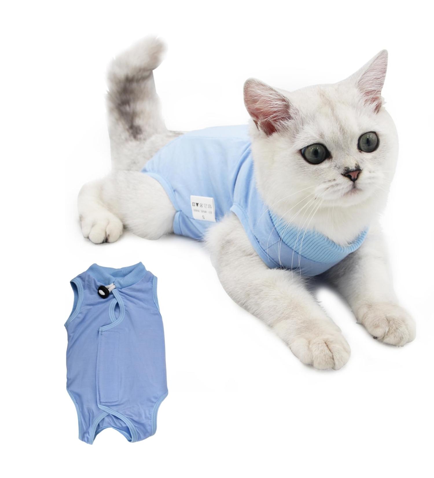 Recovery Suit for Cats - Post-Surgery Female/Male Cats E-Collar Alternative Blue Size L - Comfortable Protection for Belly Wounds & Skin Issues - Buy Online on GoSupps.com