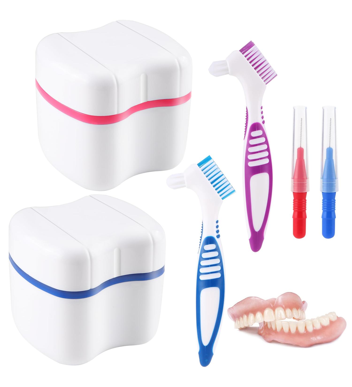 Premium Denture Case Set - 2-Piece Dental Prosthesis Storage & Cleaning Brush for False Teeth & Braces - Buy Online on GoSupps.com