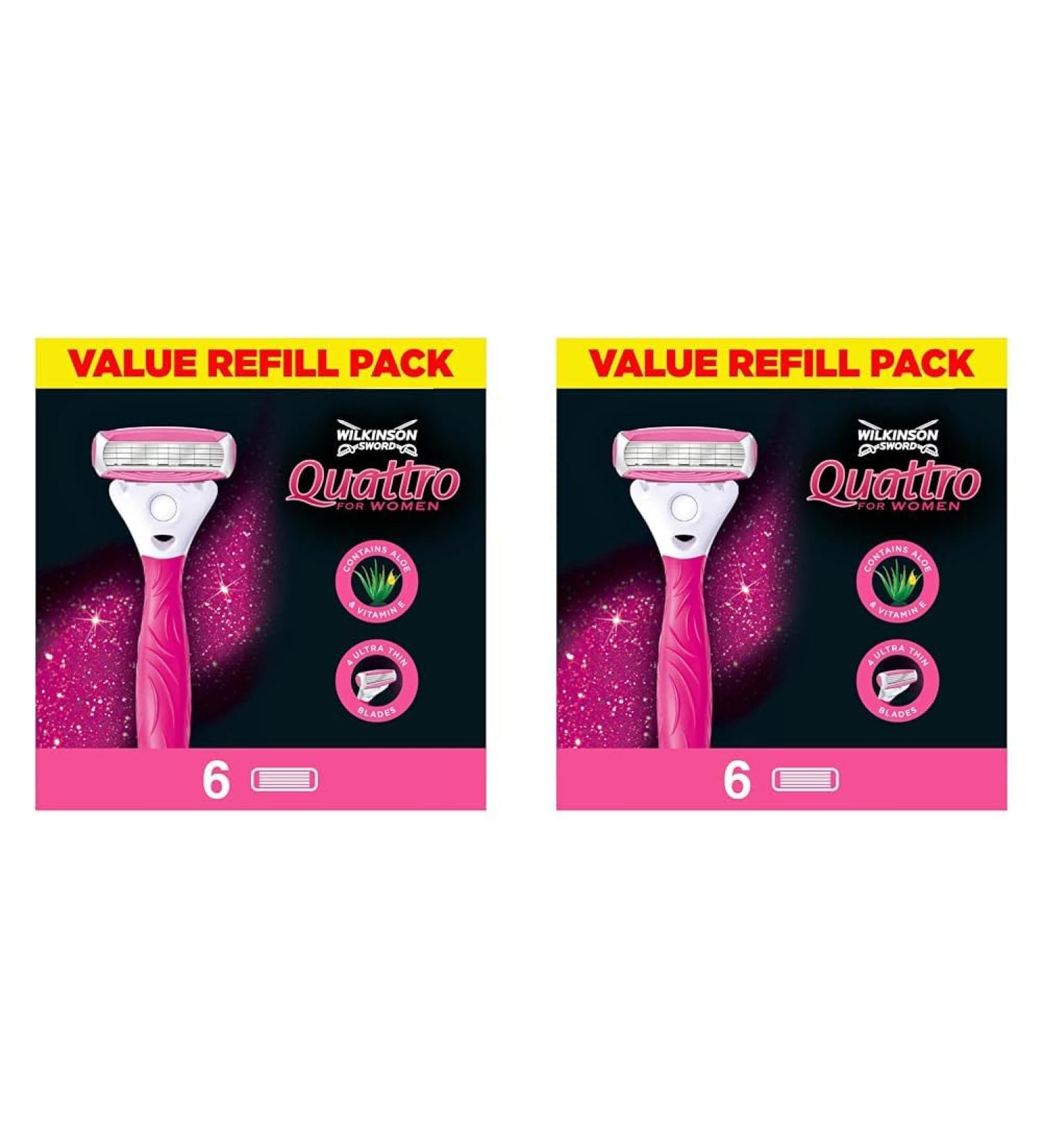Wilkinson Sword Quattro for Women Razor Blades - 6 Pieces (Pack of 2) | Premium Women's Razors for a Smooth Shave - Buy Online on GoSupps.com