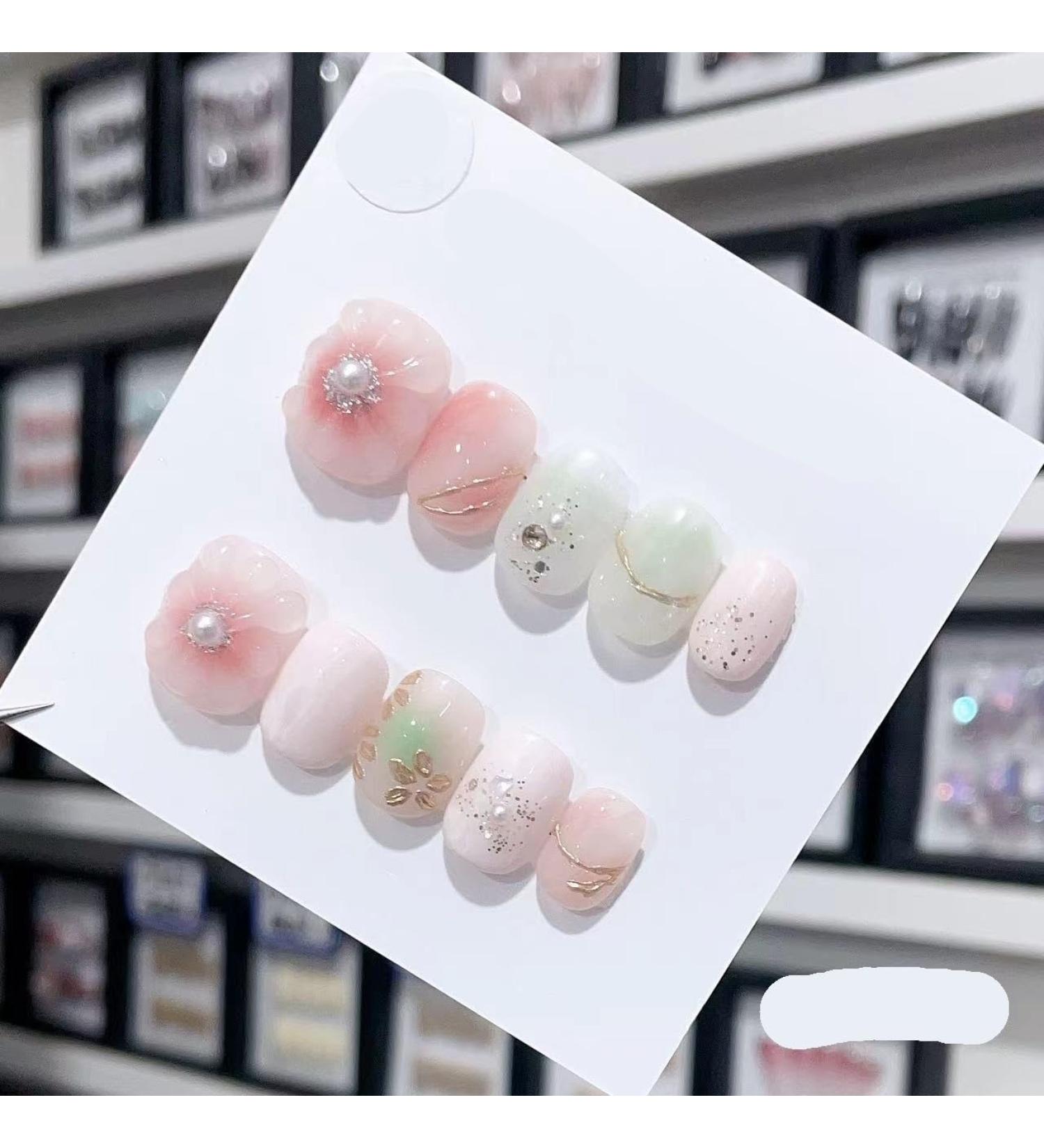 Removable and wearable nail art French Almond Ombre Handmade Press On Nails Long Acrylic False Nail Tips InNail (Color : 29193 Size : M) - Buy Online on GoSupps.com