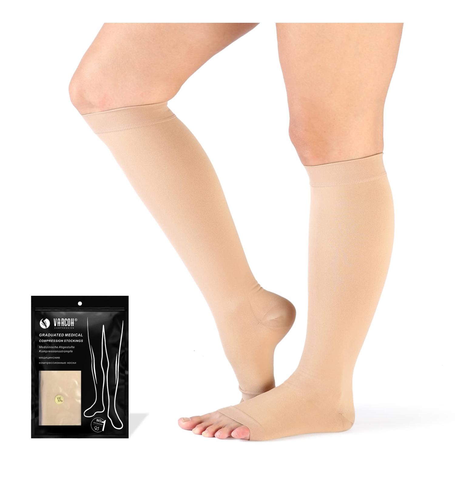 Varcoh Plus-Size Compression Stockings for Women & Men | Knee High Open Toe | Class 2 Support for Varicose Veins | Sizes S-4XL | Beige - Buy Online on GoSupps.com