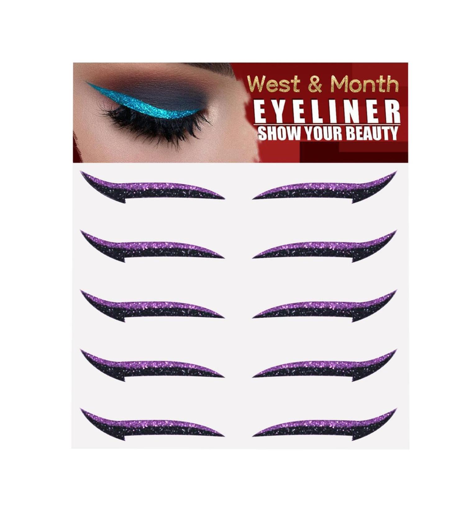 Sticker Eyeliner Glitter Instant -Adhesive Eyeliner Stencil Sparkle 5 Pairs Makeup Eyeliner Stickers Sticker Eyeliner for Eye Makeup Tool Eyeliner Tool Pochy Purple (Five Pairs) - Buy Online on GoSupps.com