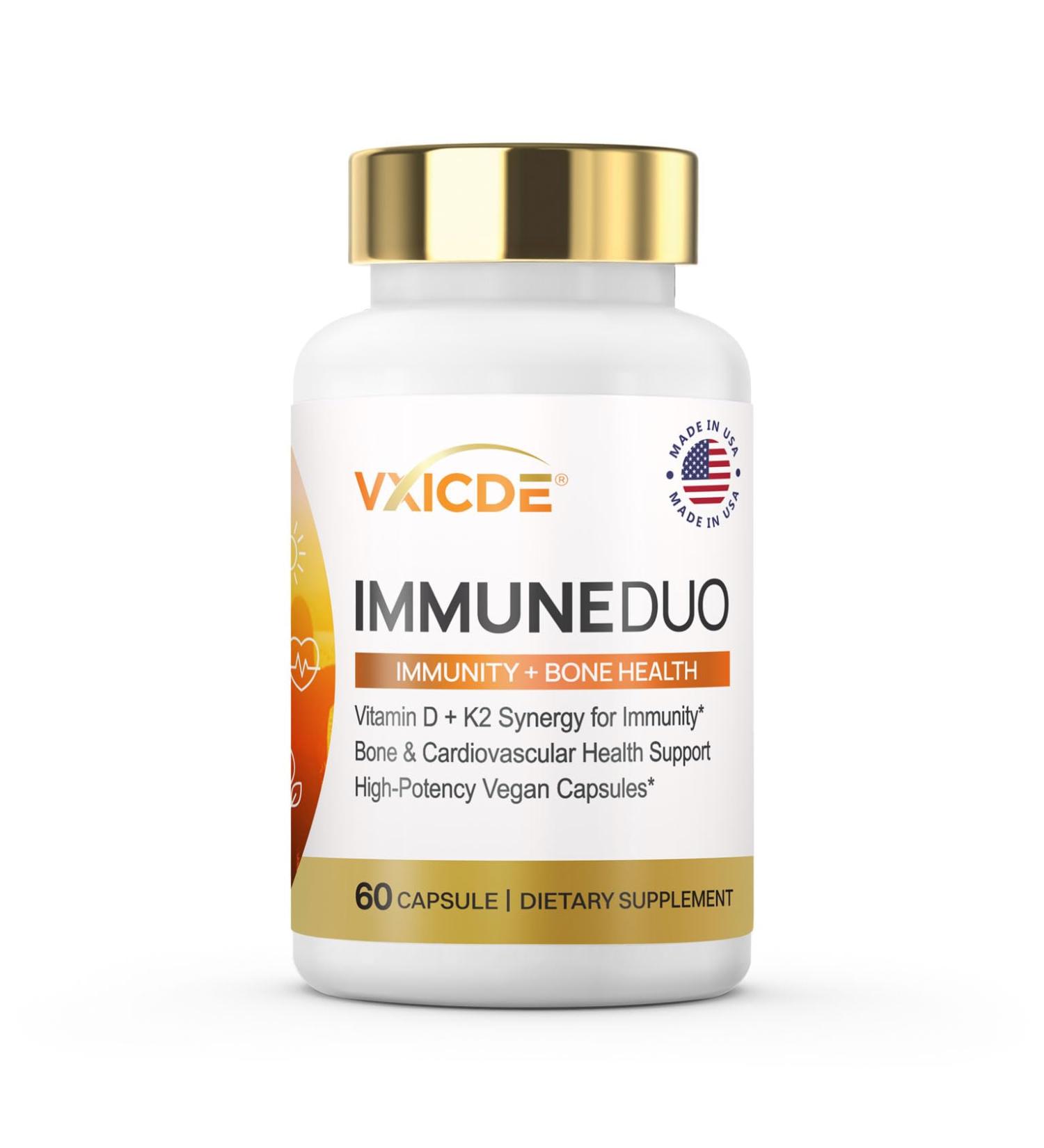 VXICDE Vitamin Non-GMO Formula 125 mcg Vitamin D3 & 100 mcg K2 (MK-7) Supplement Easy to Swallow D & K Complex 60 Capsules - Buy Online on GoSupps.com