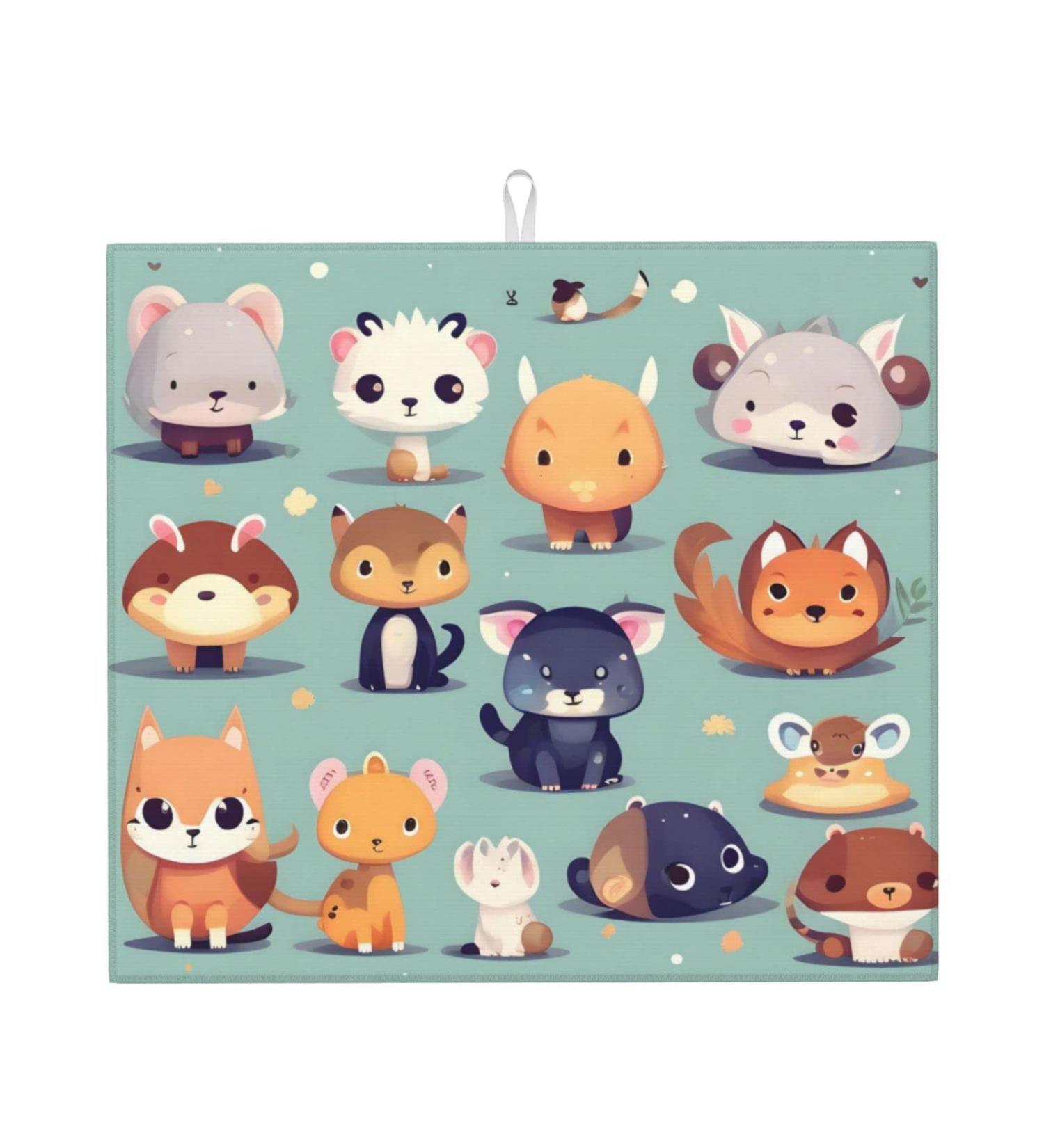 Composite Sponge Microfiber Drying Mat - Cute Animals Design | 18x24 Inch, Foldable & Hangable for Kitchen Draining Rack - Absorbent for Baby Bottles, Coffee Pads - Buy Online on GoSupps.com