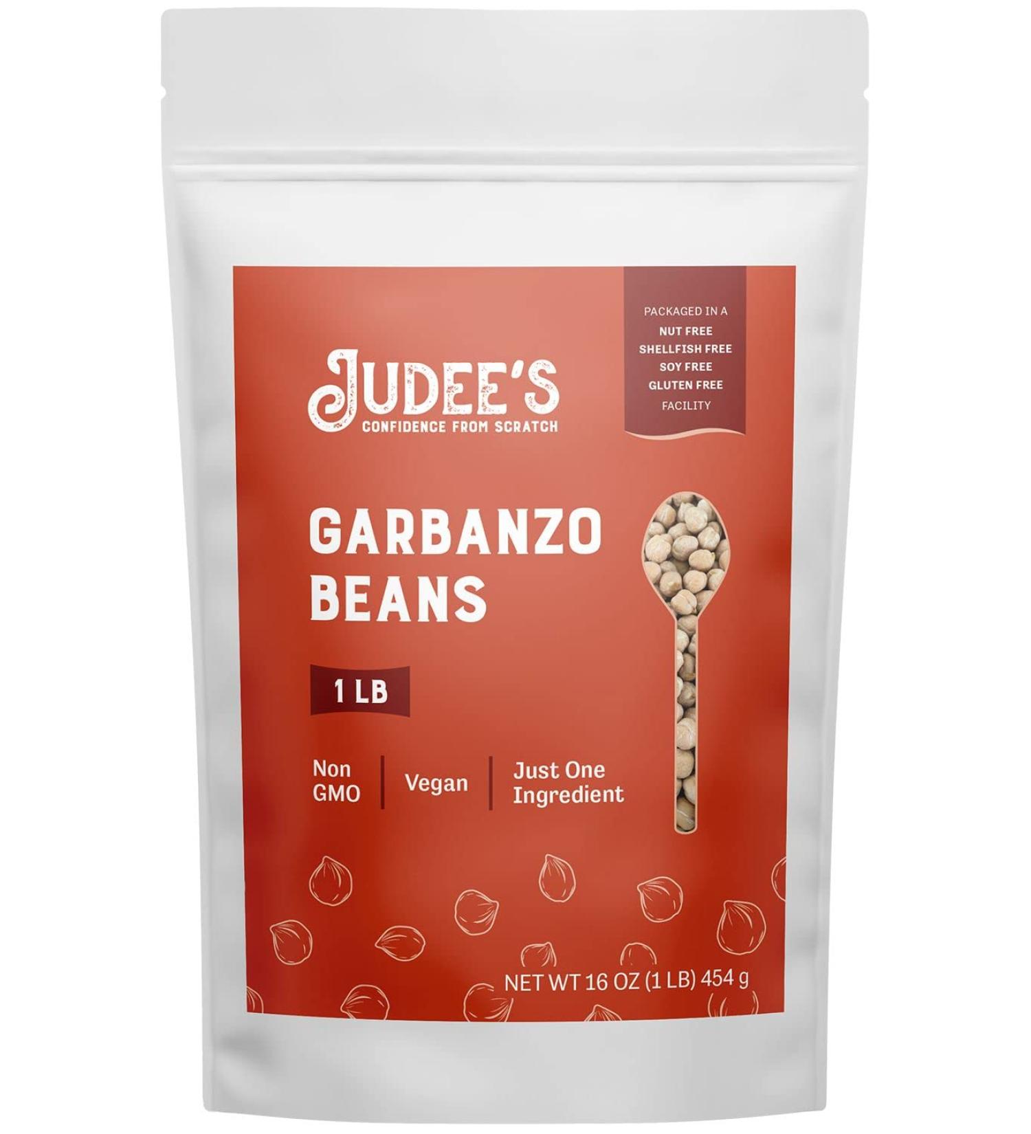 Judee's 1 lb Garbanzo Beans - Non-GMO Vegan, Great for Hummus & Falafels - Gluten & Nut Free Facility - Buy Online on GoSupps.com