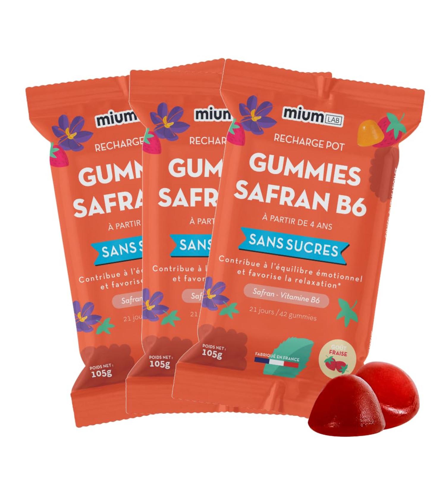 Mium Lab - Gummies Safran B6 - Hautement dos 40mg Safran et Vitamine B6 - Compl ment alimentaire Enfants et Adultes - Cure 9 18 semaines - Sans Sucres - Saveur Fraise Fabriqu en France 3 co-recharges - Buy Online on GoSupps.com
