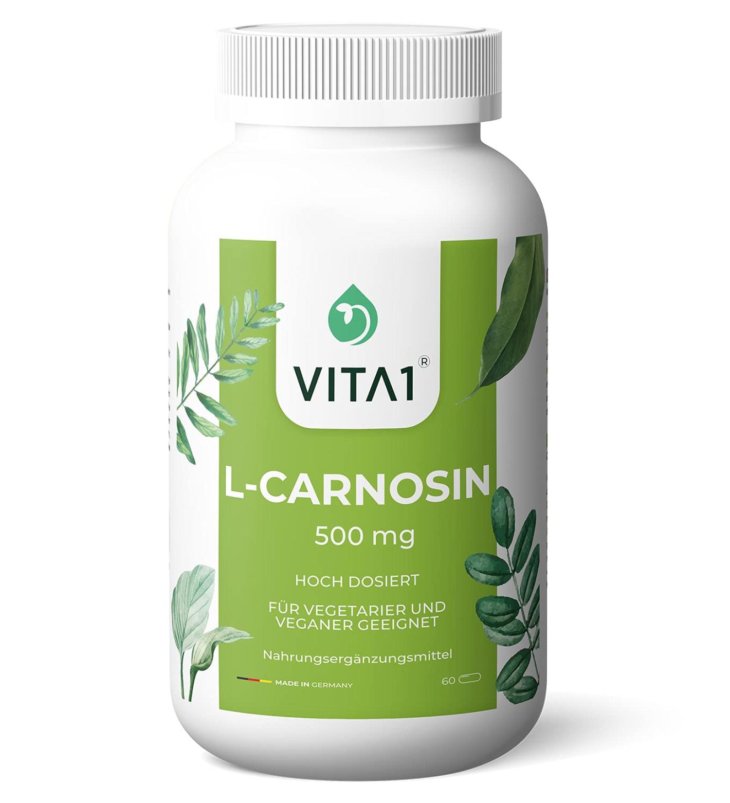 Vita1 L-Carnosine 500mg - 60 Vegan Capsules | Gluten-Free Kosher Supplement for Vegans & Vegetarians - Buy Online on GoSupps.com