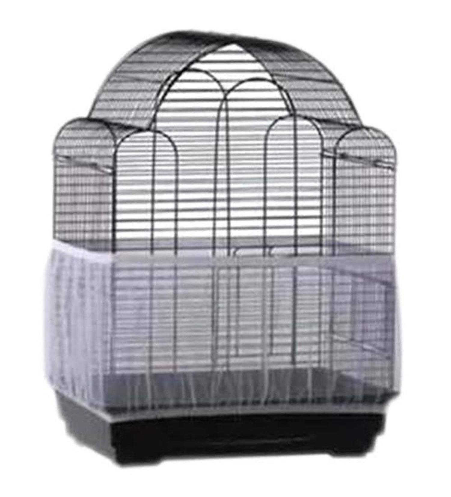 pranovo Bird Cage Seed Catcher Seeds Guard Parrot Nylon Mesh Net Cover Stretchy Shell Skirt Traps Cage Basket Soft Airy Medium White
