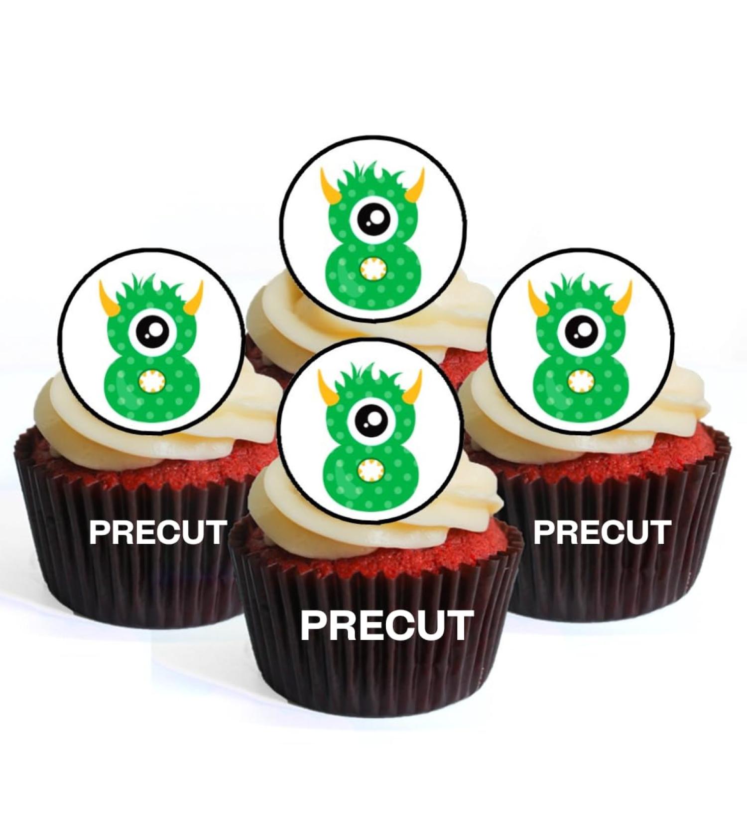 PRECUT Monster 8th Birthday Edible Cupcake Toppers - Monster Numbers Theme Premium Thickness SWEETENED VANILLA - wafer card disc cake decorations (Pack of 12) - Buy Online on GoSupps.com