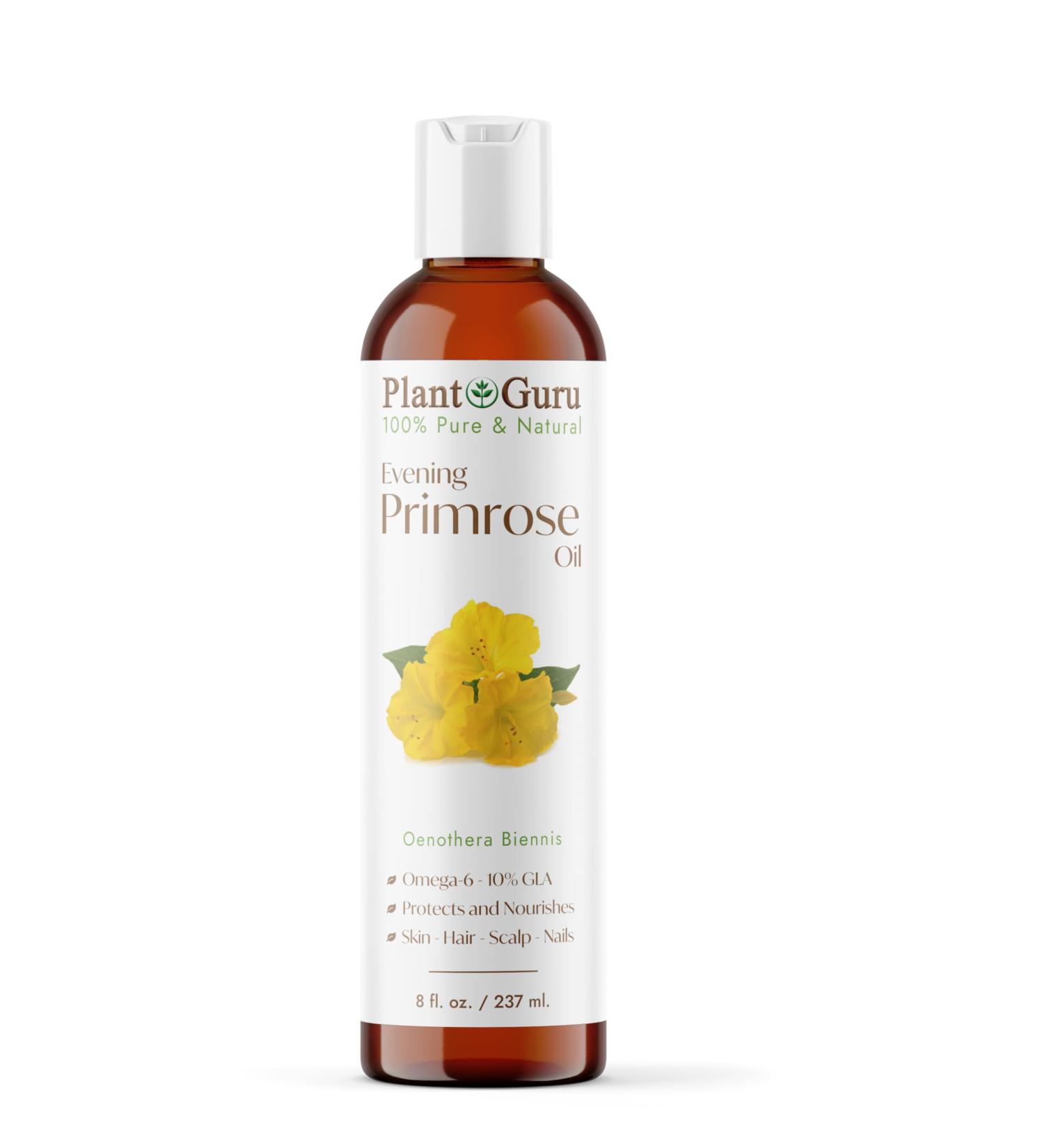 Plant Guru Evening Primrose Oil 8 fl. oz. Cold Pressed 100% Pure Natural Carrier - Skin Face Body and Hair Growth Moisturizer. Great For DYI Soap Making Creams and Lip balms. - Buy Online on GoSupps.com