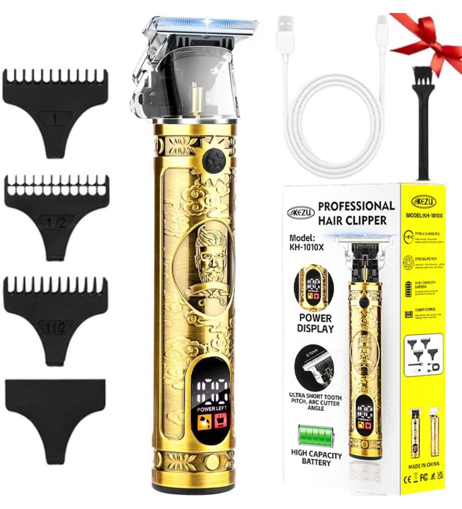 Beard Trimmer & Hair Clippers for Men | Golden Electric Razor with LCD Display | Professional Barber Kit - Strong Motor & Type C Charger - Buy Online on GoSupps.com