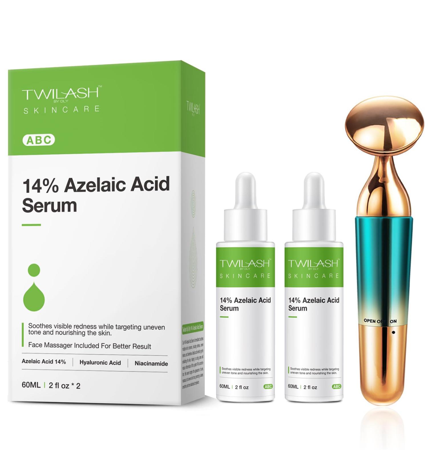 Twilash by DLY 14% Azelaic Acid Serum 120ml for Advanced Acne Treatment Redness Relief Skin Soothing Pore Care and Daily Protection - 2 fl oz/60 ml*2 - Buy Online on GoSupps.com