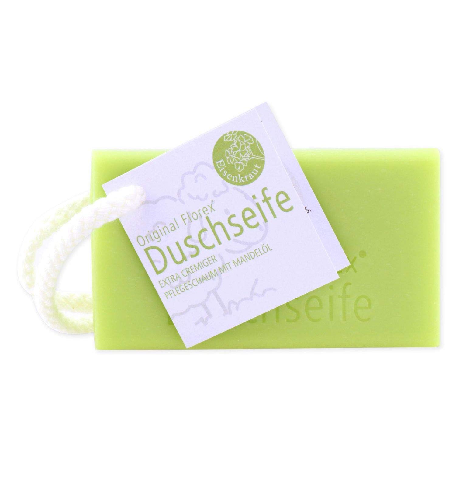 Florex Shower soap with sheep's milk and almond oil square iron container (herb-free) 120g hanging with cord