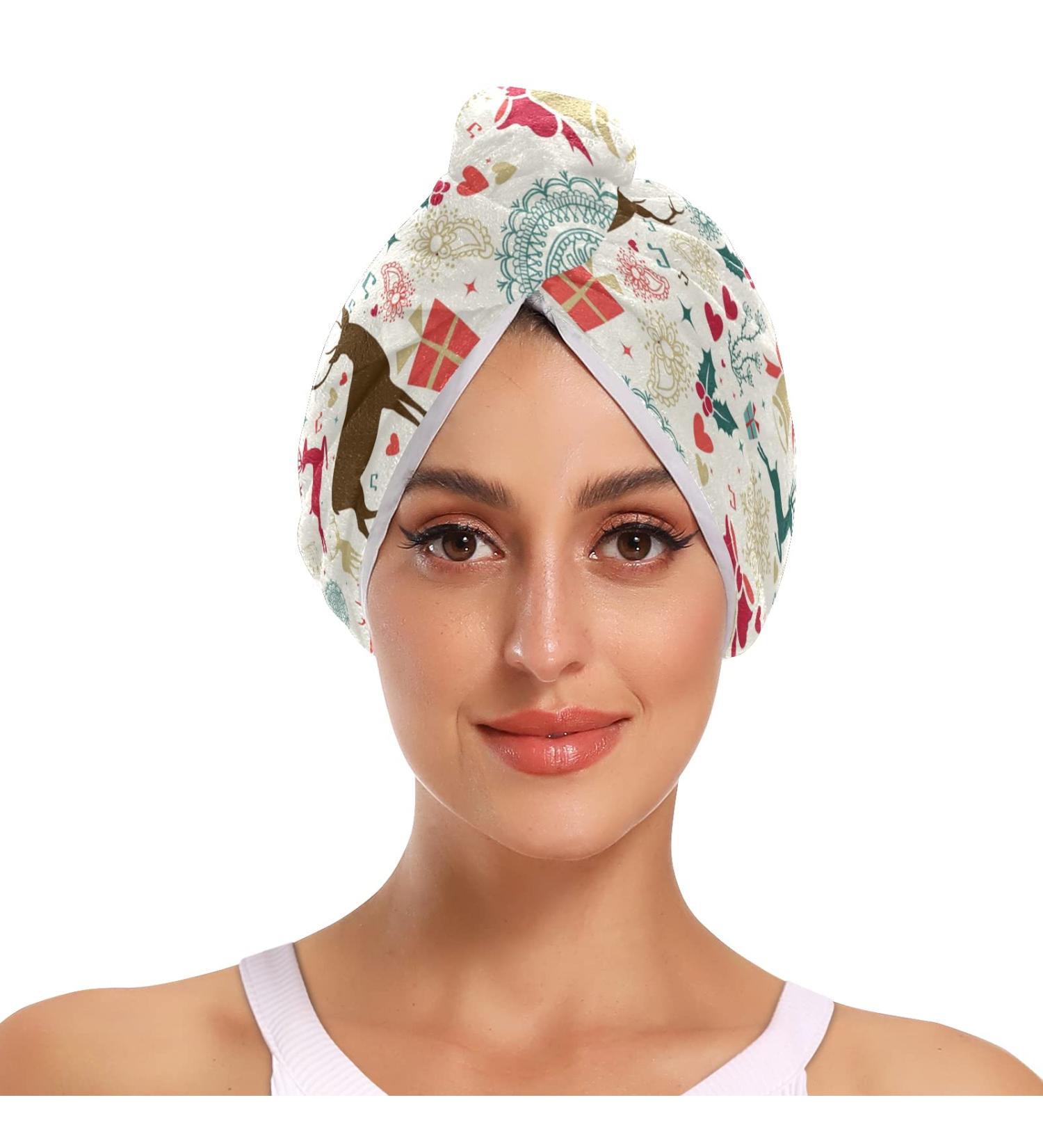 Vintage Reindeer Microfiber Hair Drying Towel for Women - 2 Pack | Fast International Shipping - Buy Online on GoSupps.com