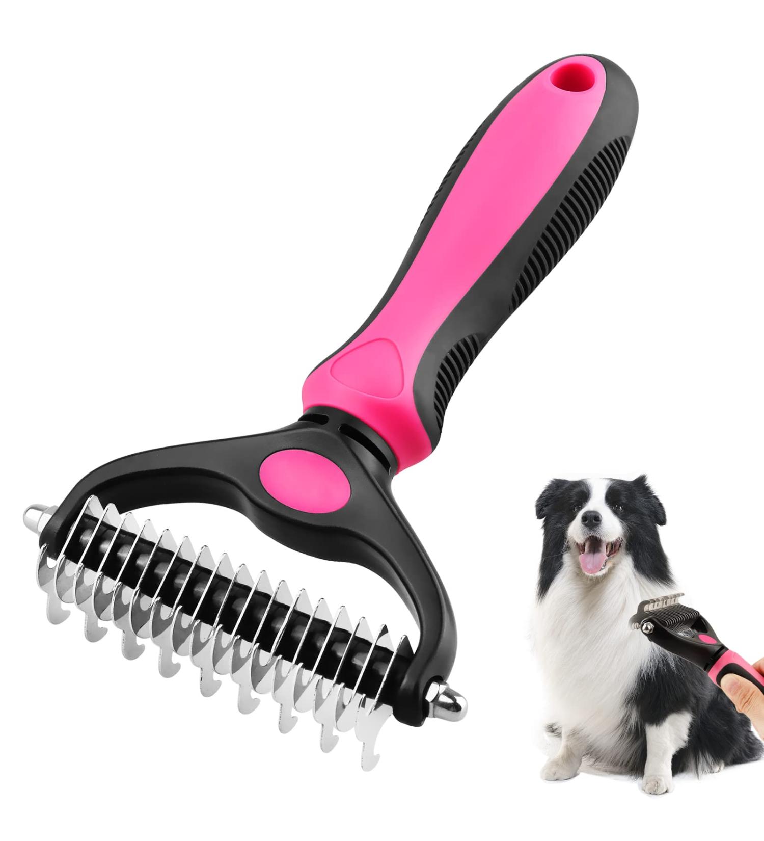 MEKEET Pet Dog Grooming Comb - 2-in-1 Deshedding & Dematting Brush | Double-Sided Undercoat Rake for Long & Medium Hair Cats and Dogs in Red - Buy Online on GoSupps.com