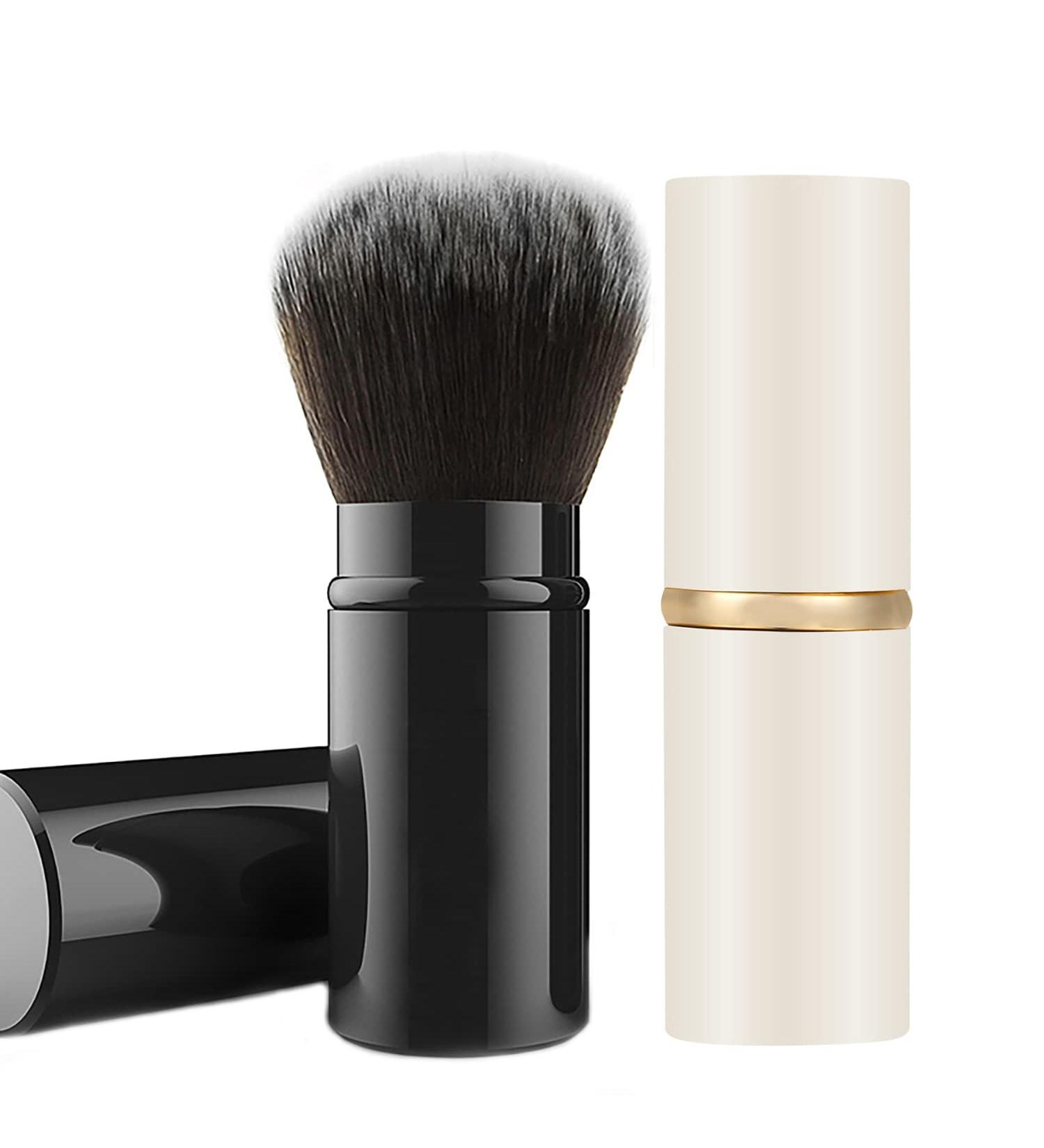 Falliny 2 Pack Retractable Kabuki Makeup Brush Set - Portable Face Blush & Powder Brushes with Cover for Flawless Cosmetics Application - Black & White - Buy Online on GoSupps.com