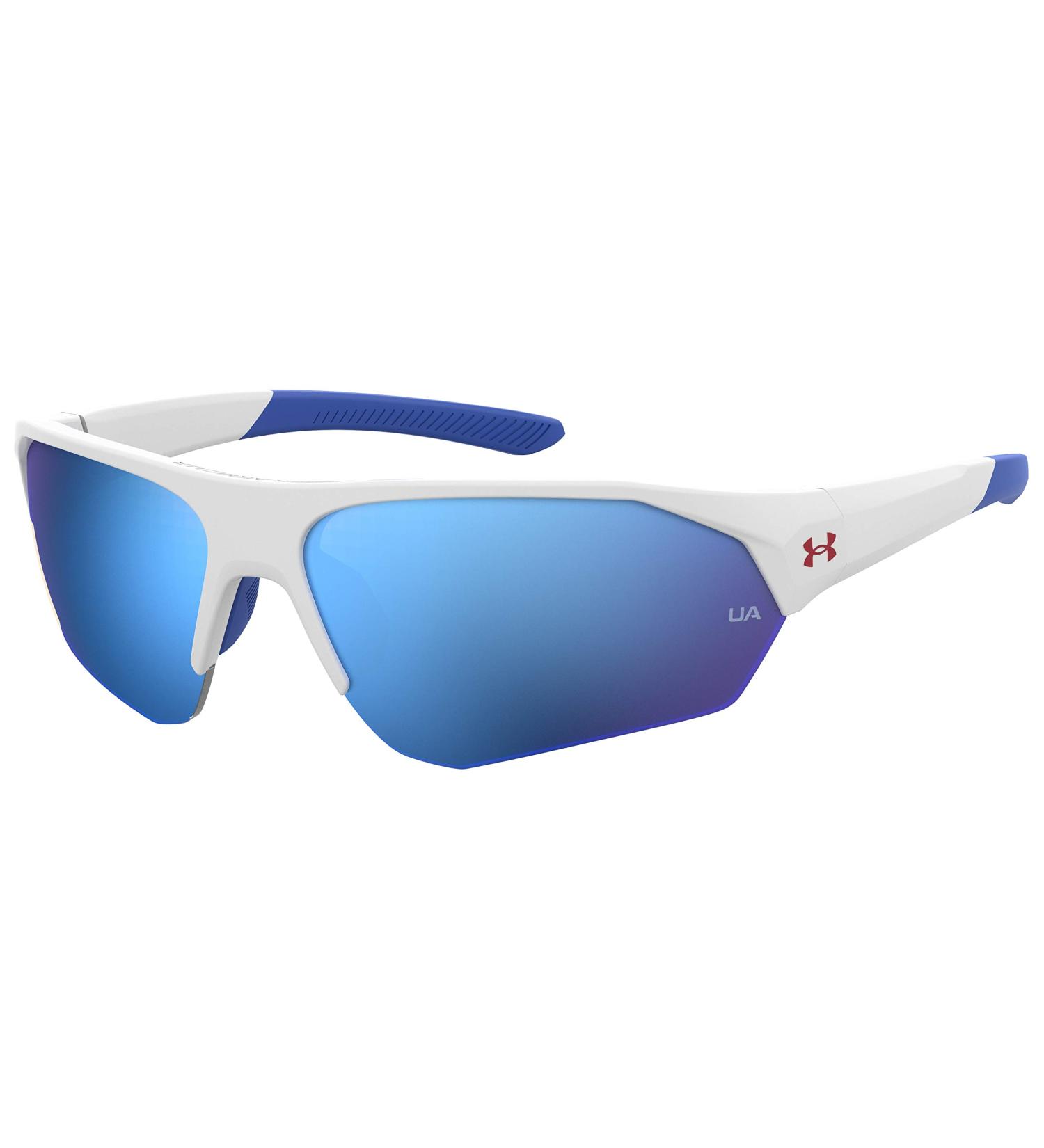 Under Armour Youth UA Playmaker Jr. Wrap Sunglasses - Matte White/Blue - 69mm - Buy Online on GoSupps.com