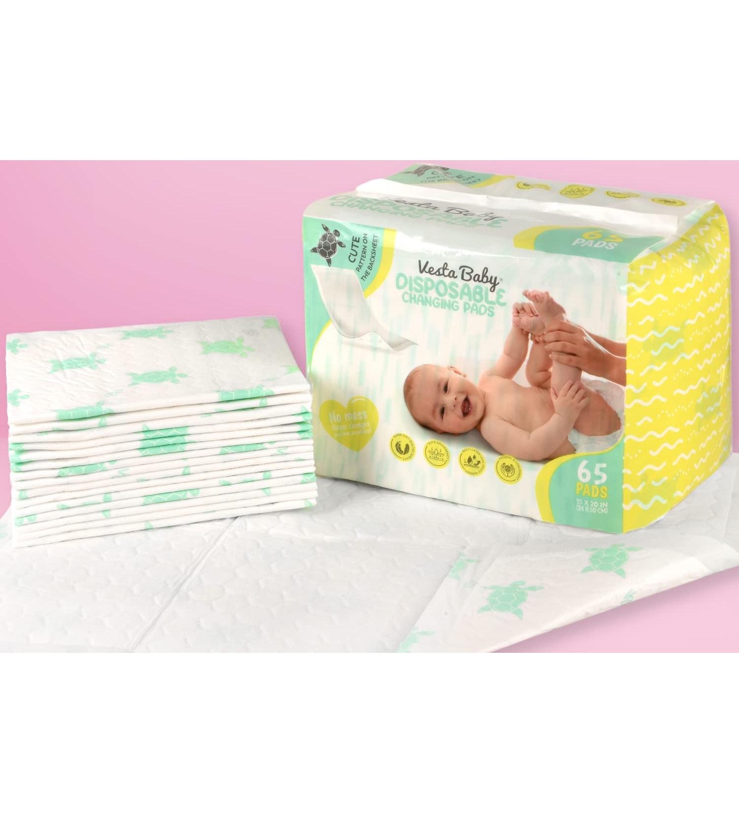 Vesta Baby Disposable Changing Pads - 65 Pack, Soft Absorbent Leak Proof Incontinence Mats for Newborns - Portable Waterproof Liners - Buy Online on GoSupps.com